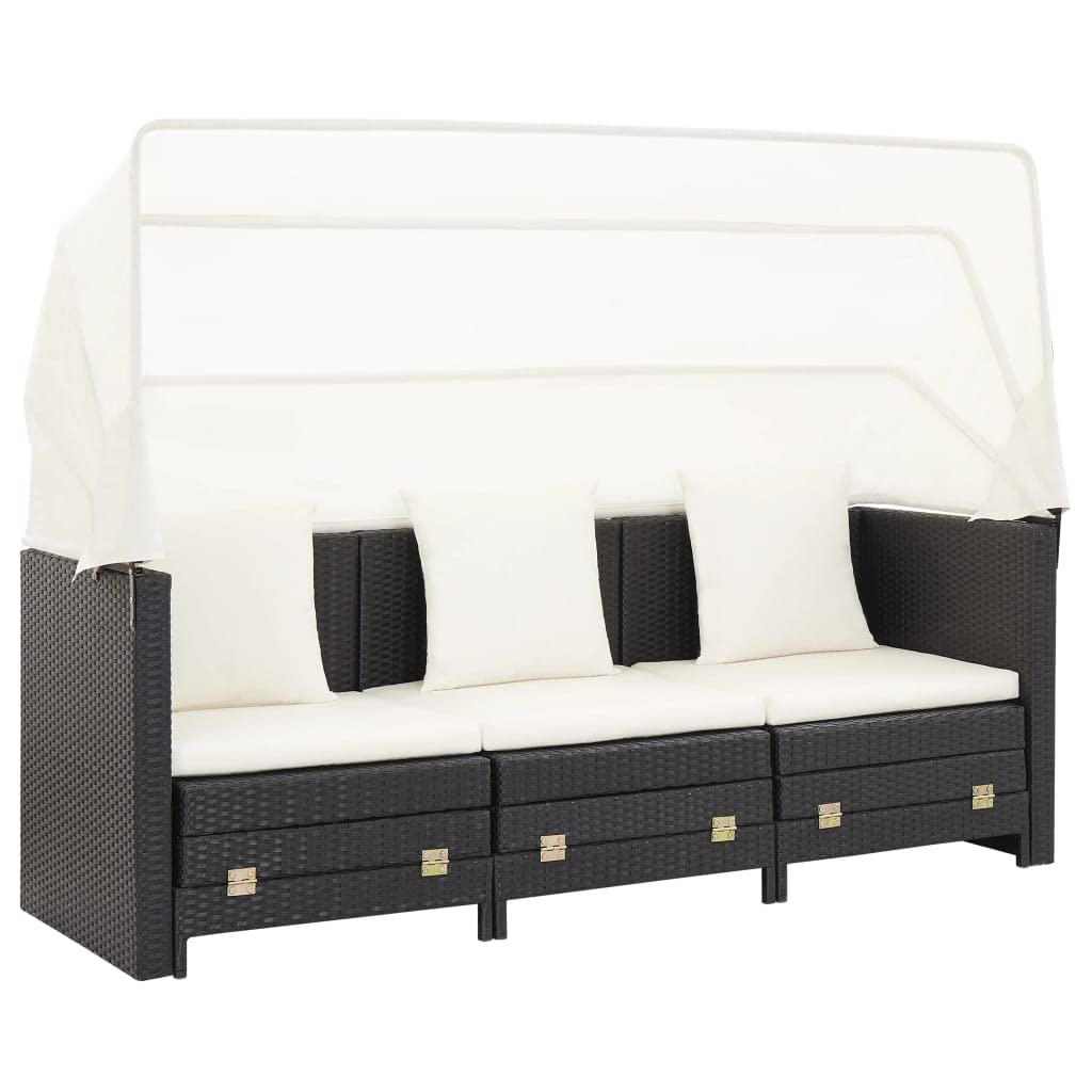 All-Weather Outdoor Sectional Sofa Set - 3-Piece Extendable Patio Furniture with Poly Rattan Roof - Black - Perfect for Deck, Poolside, Backyard & Porch Relaxation