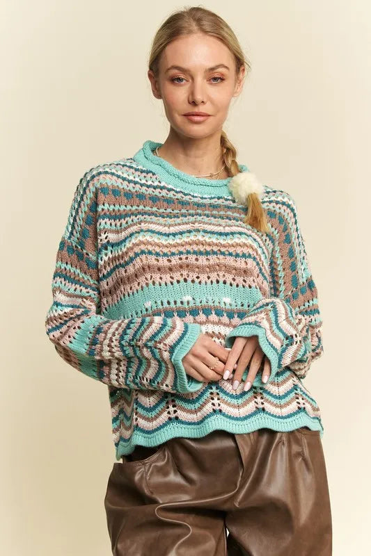 Seafoam Green Multi-Textured Resort Sweater Cover Up - Lightweight Beachwear for Women, Perfect for Poolside, Vacation & Summer Outfits
