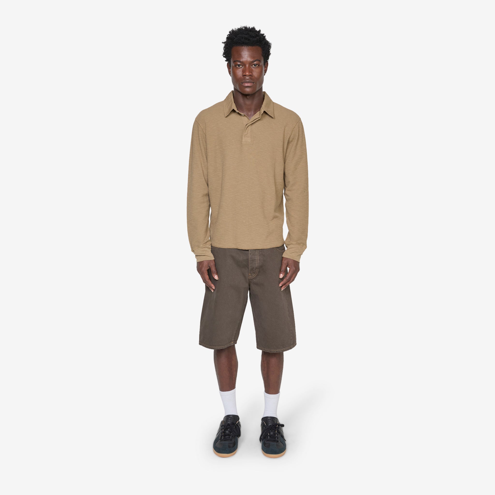 Men's Rugby Waffle Long Sleeve Shirt in Khaki - Comfortable Casual Wear for Outdoor Activities and Sports