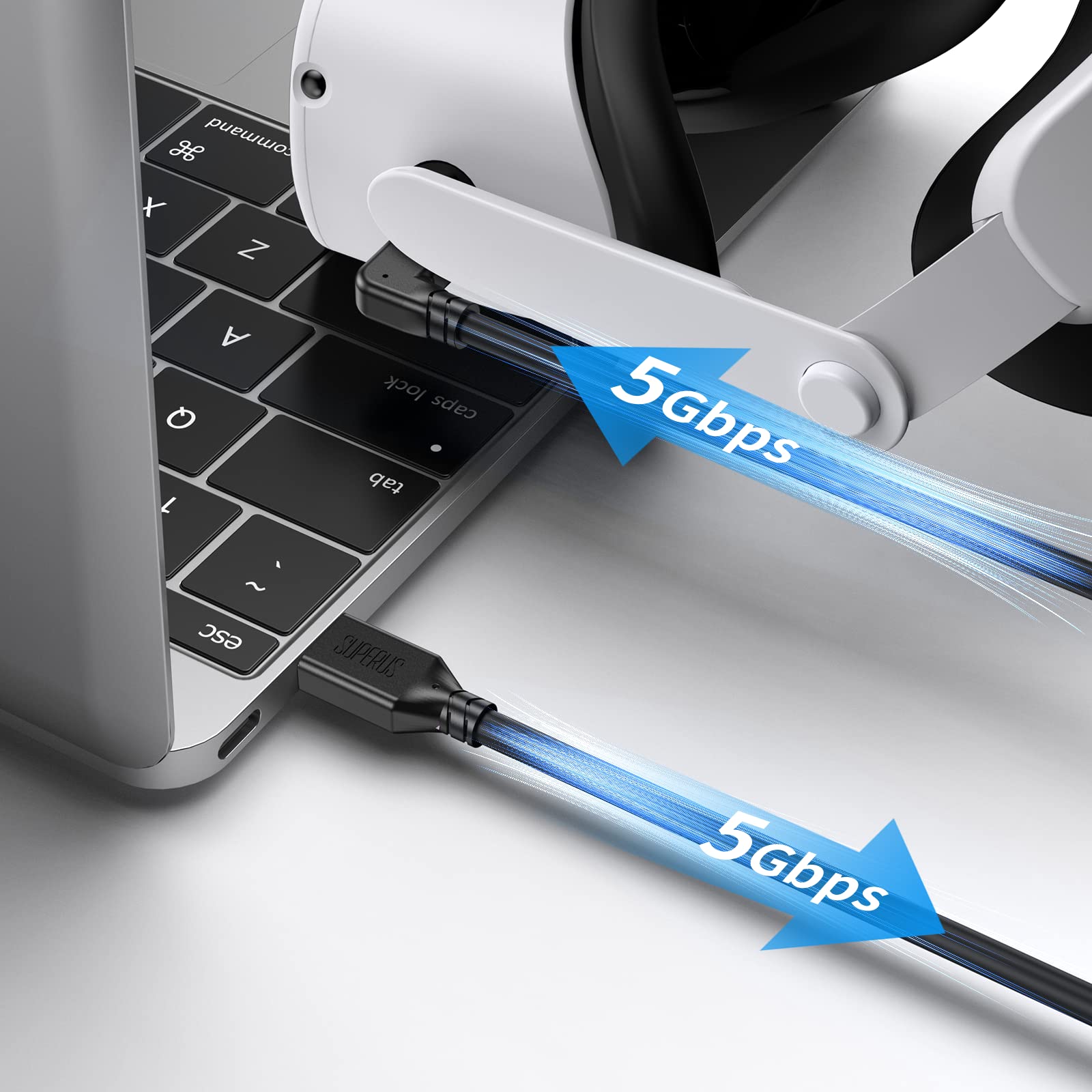 SUPERUS 5m USB C to USB C Link Cable for Oculus/Meta Quest 3/2/1 - High Speed Data Transfer & Charging Cable for VR Headset, Gaming PC & Steam VR Accessories (Black) - Perfect for Virtual Reality Gaming & PC Connectivity
