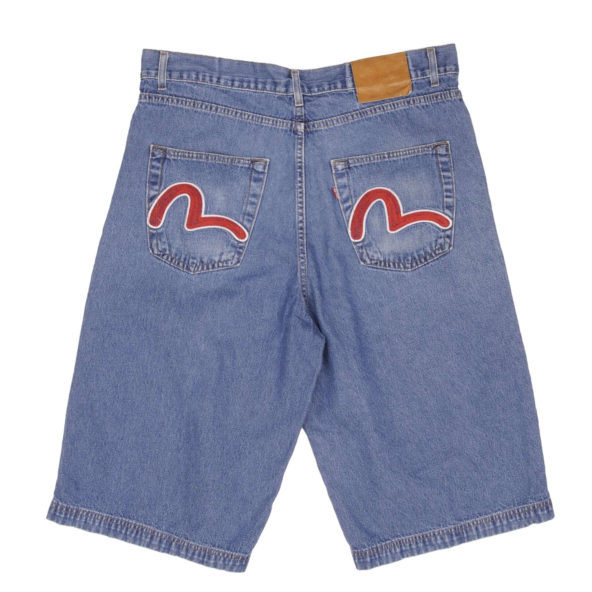 Vintage Evisu Denim Shorts 1990s - Size 36 - Retro High Waisted Jean Shorts for Men & Women - Perfect for Casual Wear, Street Style & Summer Outfits