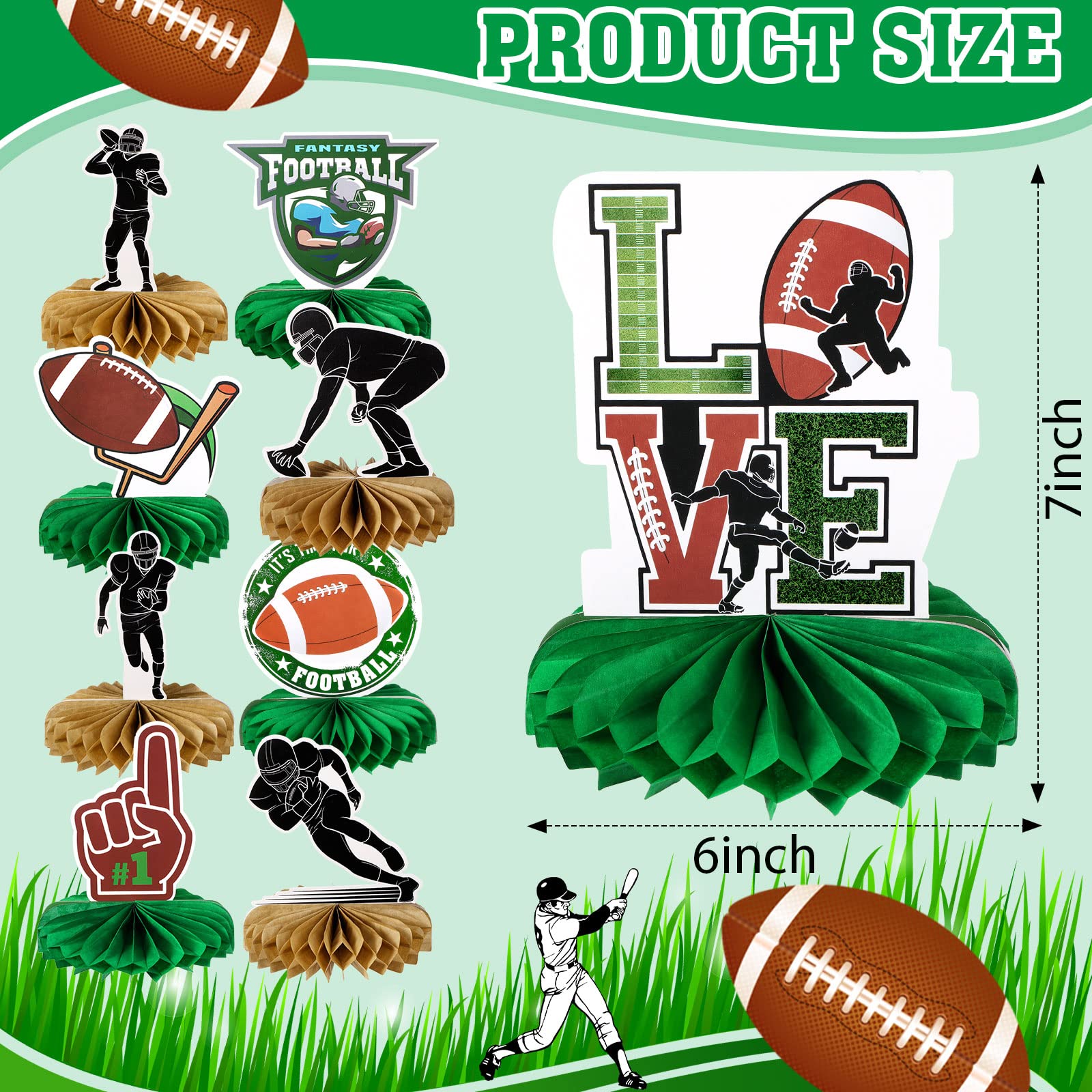 Tallew 9-Piece Football Party Decorations Set - 3D Honeycomb Centerpieces for Table Decor, Football Birthday Party Supplies | Perfect for Game Day Celebrations, Sports Themed Events & Tailgate Parties
