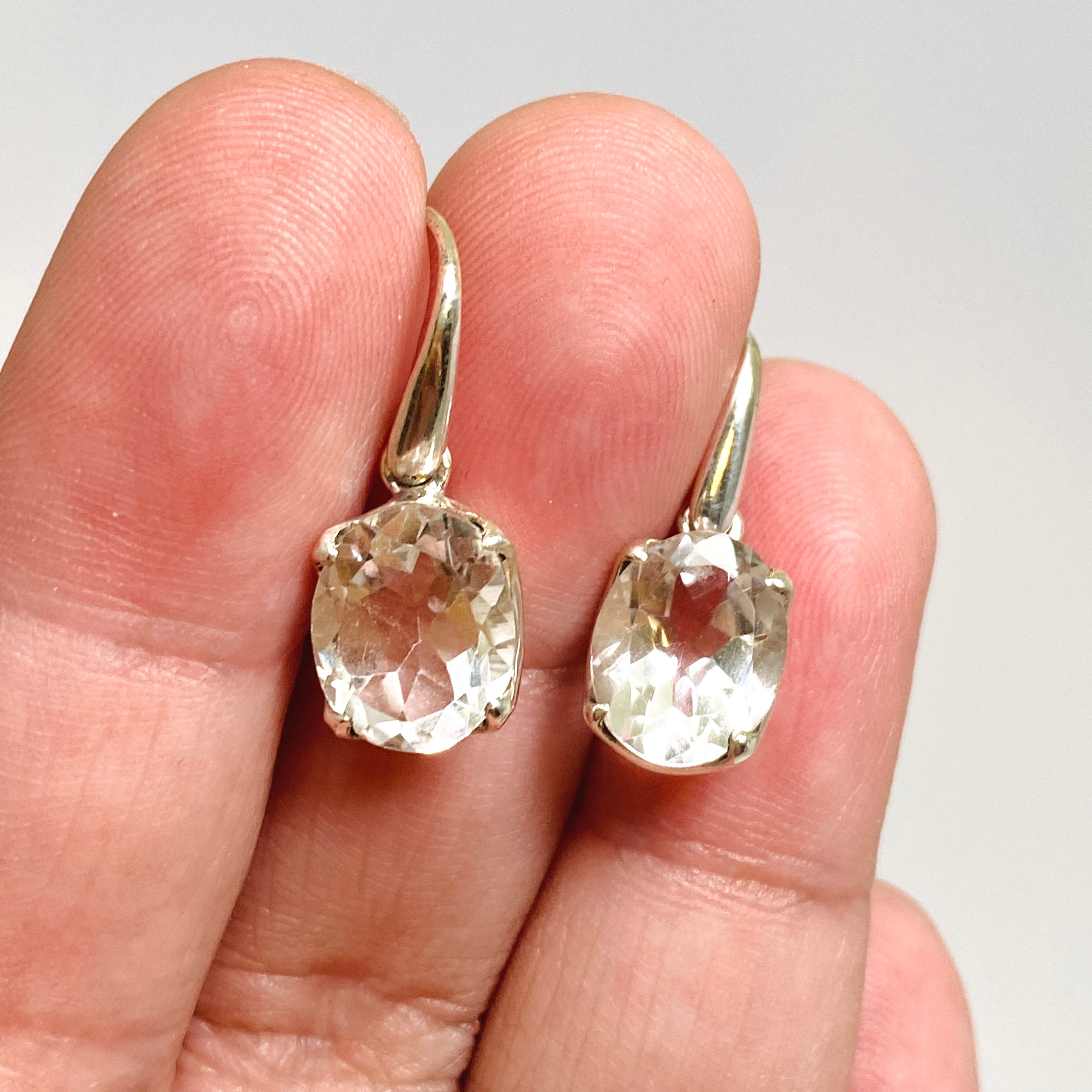 Clear Quartz Oval Faceted Earrings PEGJ216 - Elegant Crystal Stud Earrings for Women, Perfect for Weddings, Parties & Everyday Wear