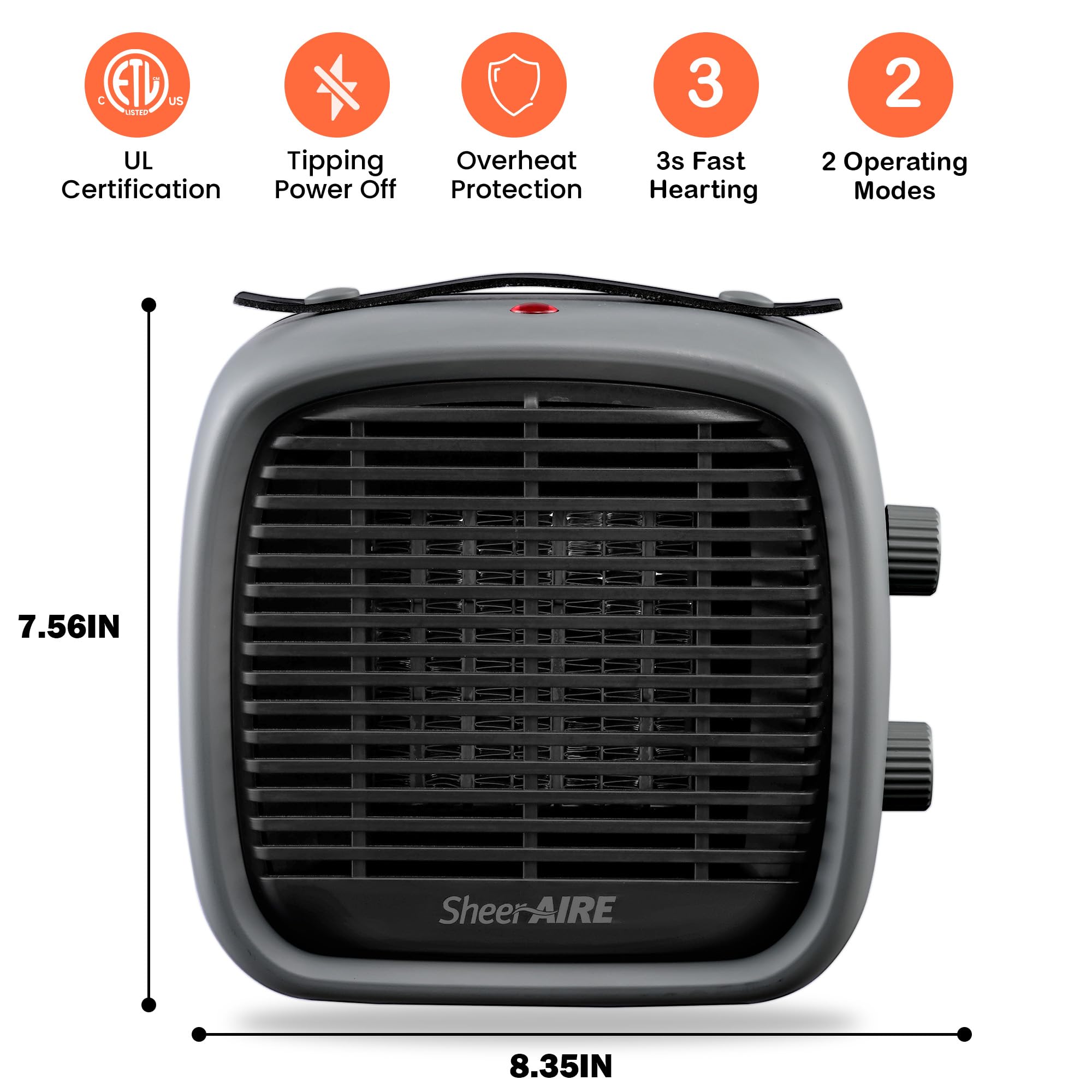 700W/1200W Ceramic Space Heater with Overheat & Tilt Protection - Quiet Portable Electric Heater Fan for Home, Office & Indoor Use - Energy Efficient Personal Heating (Upscale Grey) - Perfect for Bedrooms, Living Rooms & Workspaces