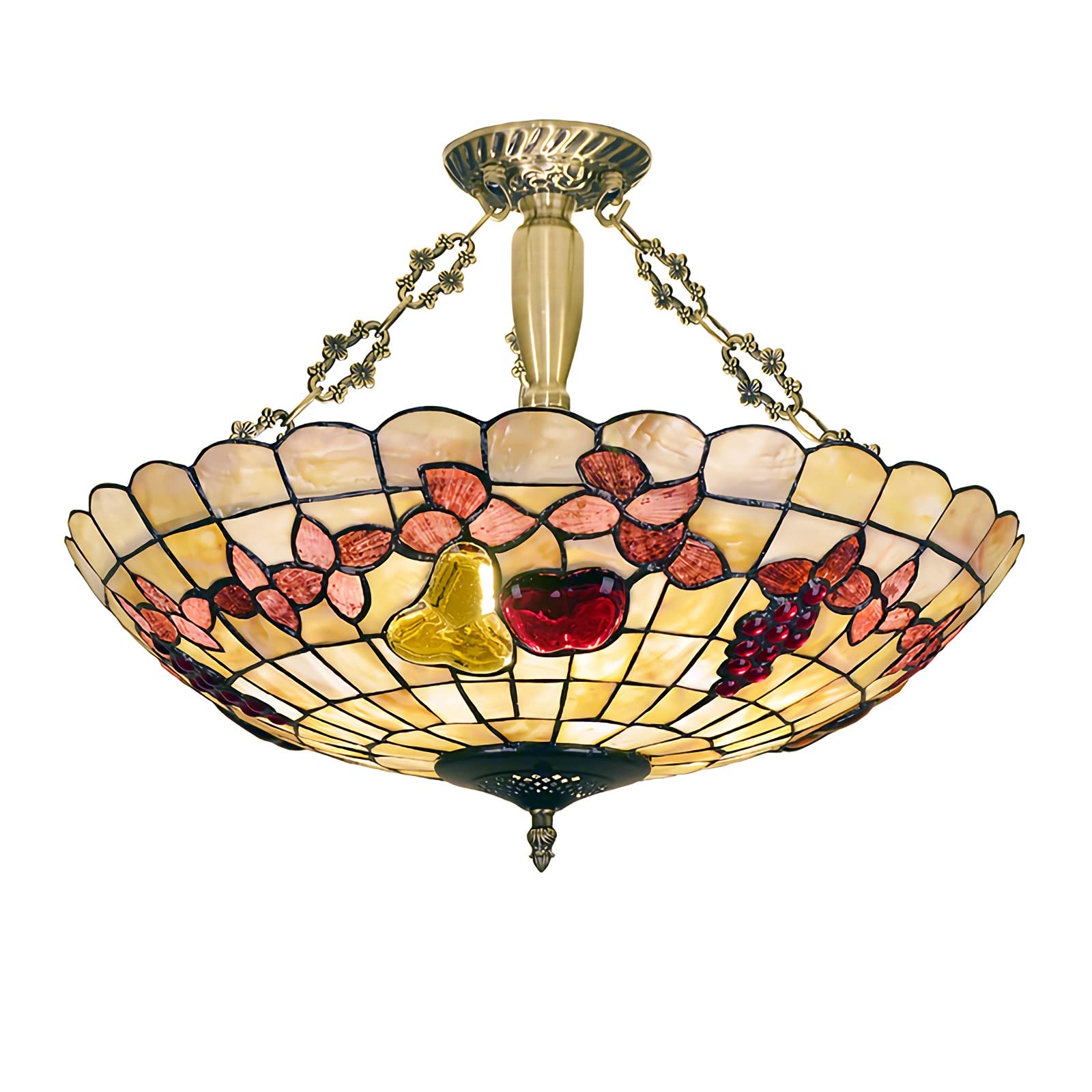 Tiffany Style Mosaic Chandelier - Natural Shell Glass Ceiling Light with Dimmable Modern Fruit Design | Elegant Pendant Lighting for Living Room, Bedroom, Dining Room & Farmhouse Kitchen Island | Perfect for Vintage Home Decor & Romantic Ambiance