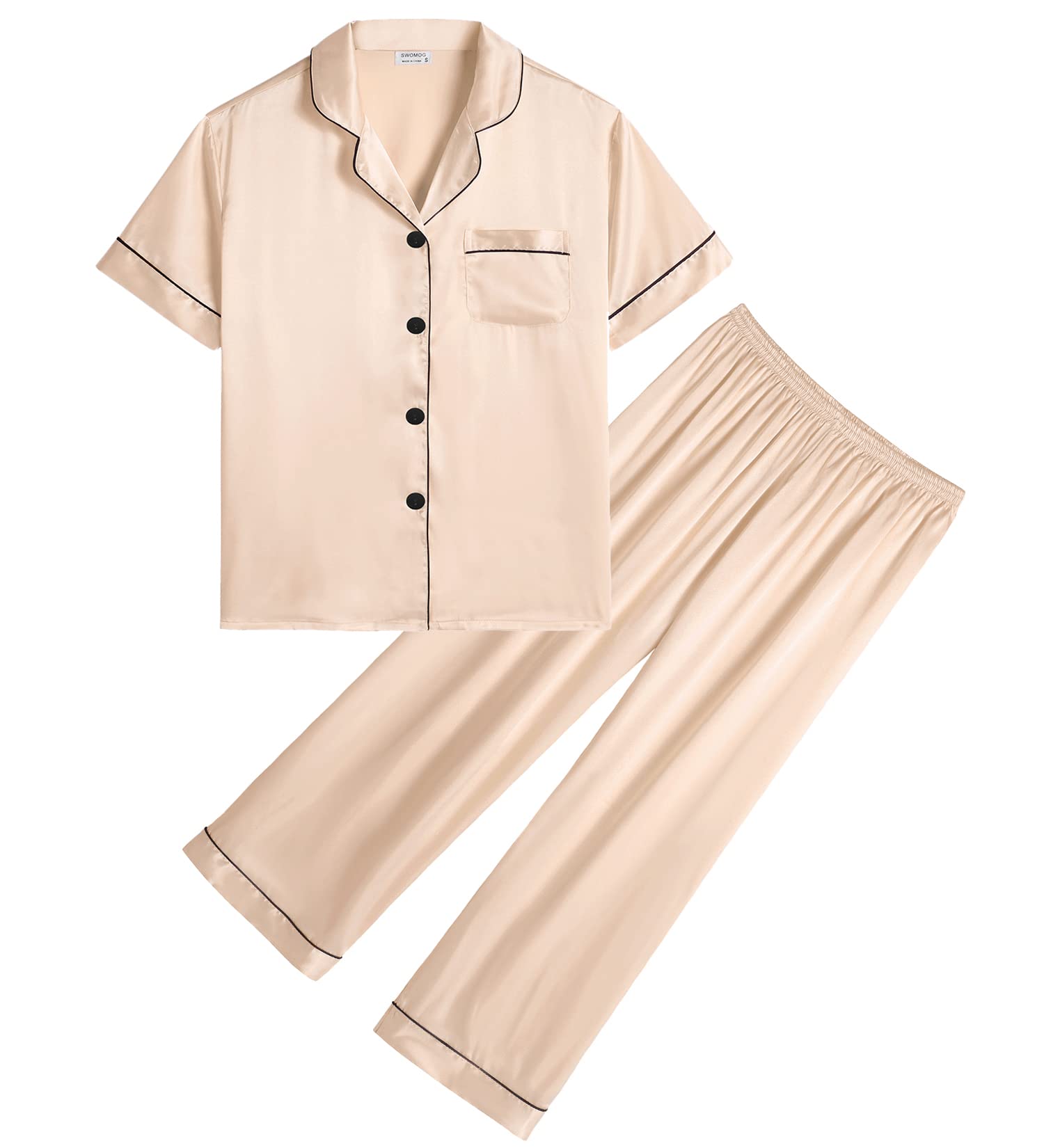 SWOMOG Kids Satin Pajama Set for Girls & Boys - Soft Button-Down Silk Pjs with Short Sleeves, 2-Piece Nightwear & Lounge Outfit - Perfect for Sleepovers, Bedtime & Relaxing at Home