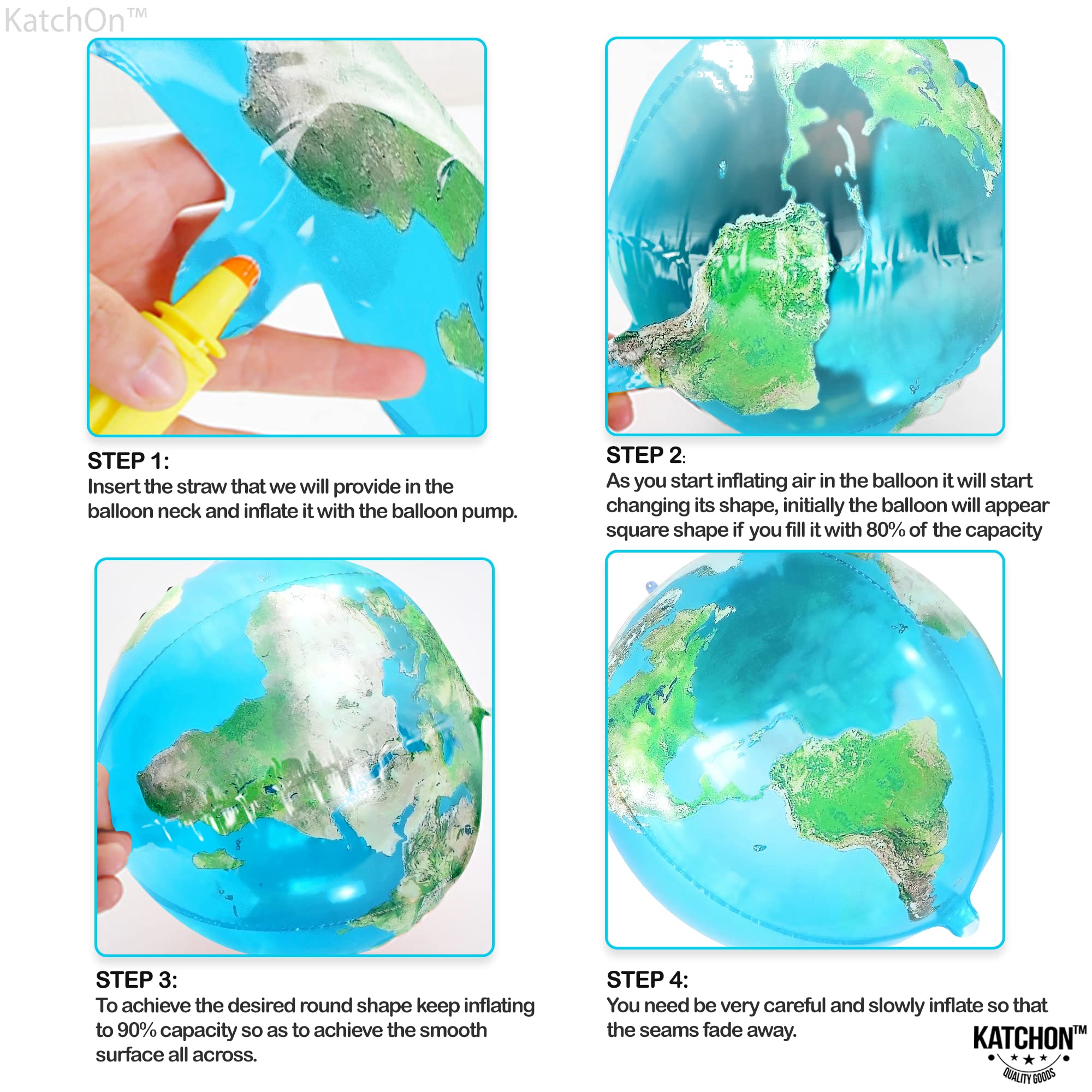 22 Inch Large Earth Bubble Balloons - Pack of 6 | 360 Degree Transparent World Map Globe Balloons for Earth Day Decorations, Birthday Parties, Baby Showers & Classroom Learning Activities