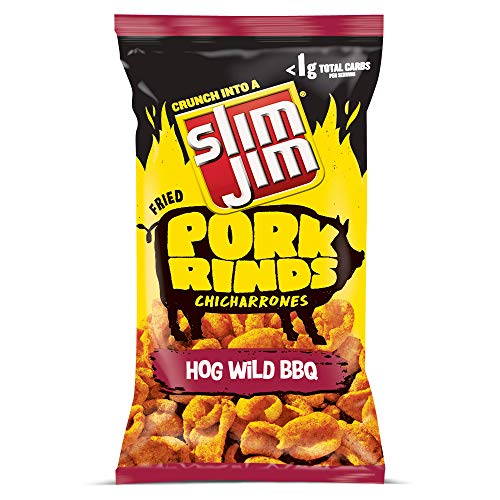 Slim Jim Pork Rinds Hog Wild BBQ Flavor - Keto Friendly Low Carb Fried Snacks (4.5 oz Bag) - Perfect for Keto Diet, Game Day Snacking & On-the-Go Protein Boost