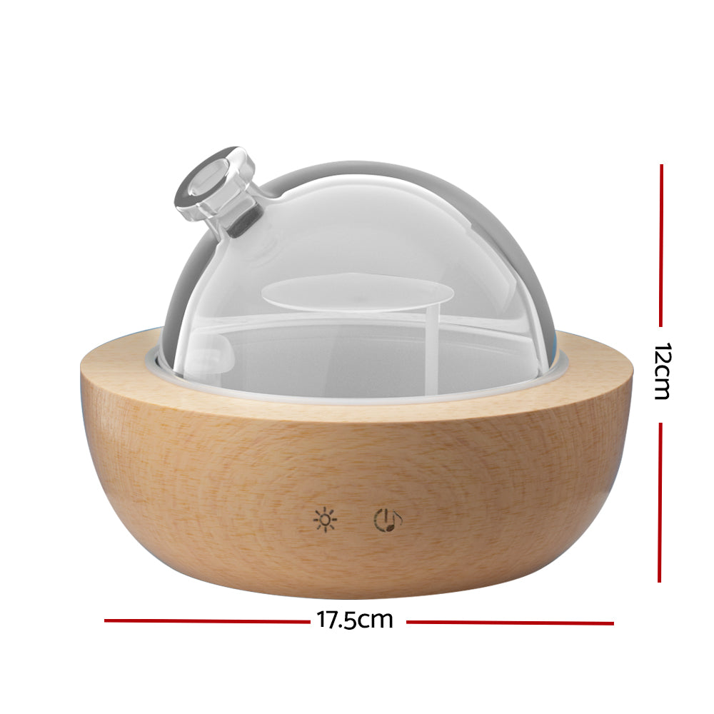 Devanti 200ml Glass Essential Oil Diffuser - Ultrasonic Aromatherapy Humidifier for Home, Office, Yoga & Spa - Quiet & Color Changing LED Lights