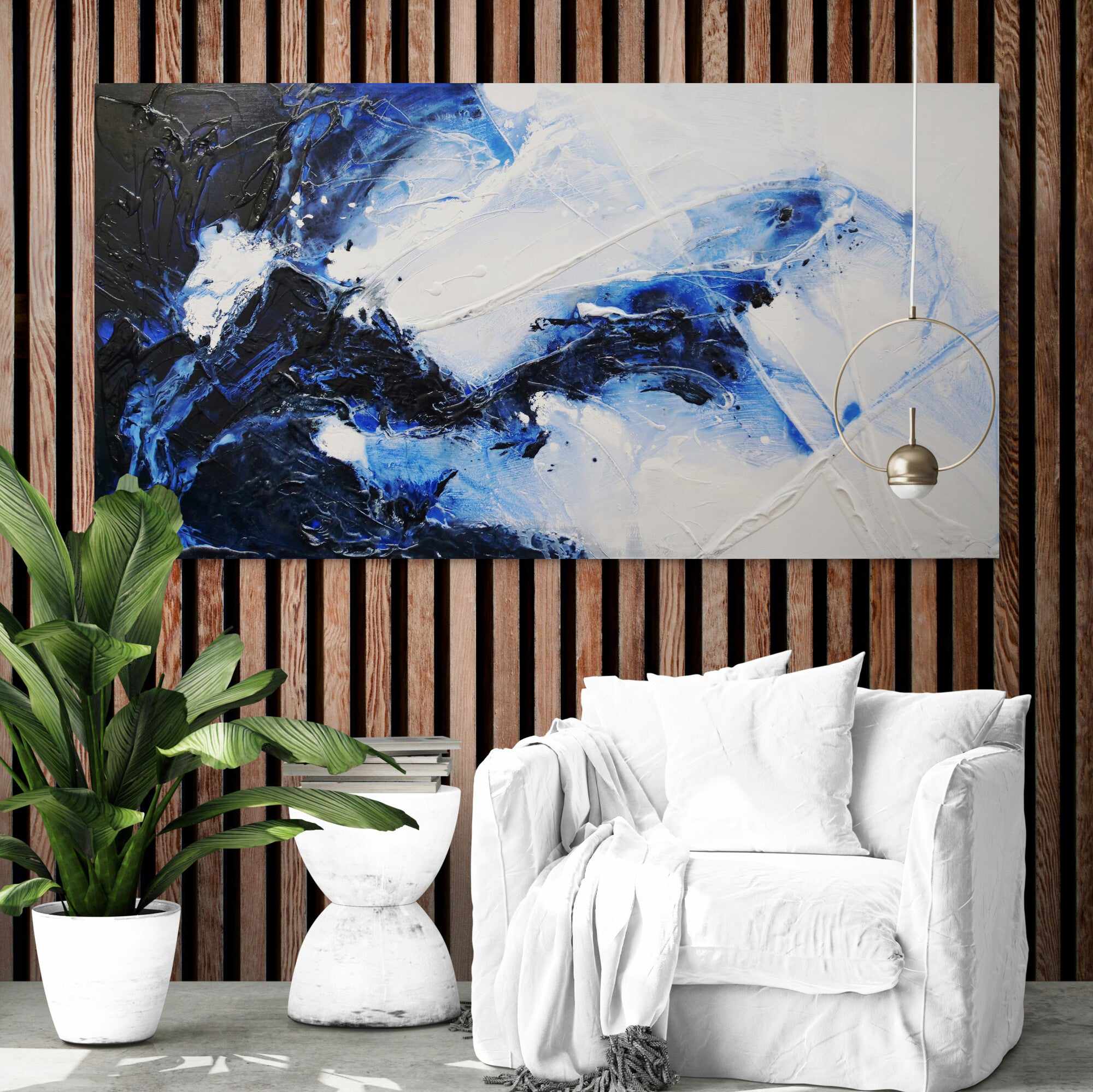 Paynes Grey White Textured Abstract Painting - Sorrento Rapture 190x100cm Modern Wall Art for Living Room, Bedroom & Office Decor