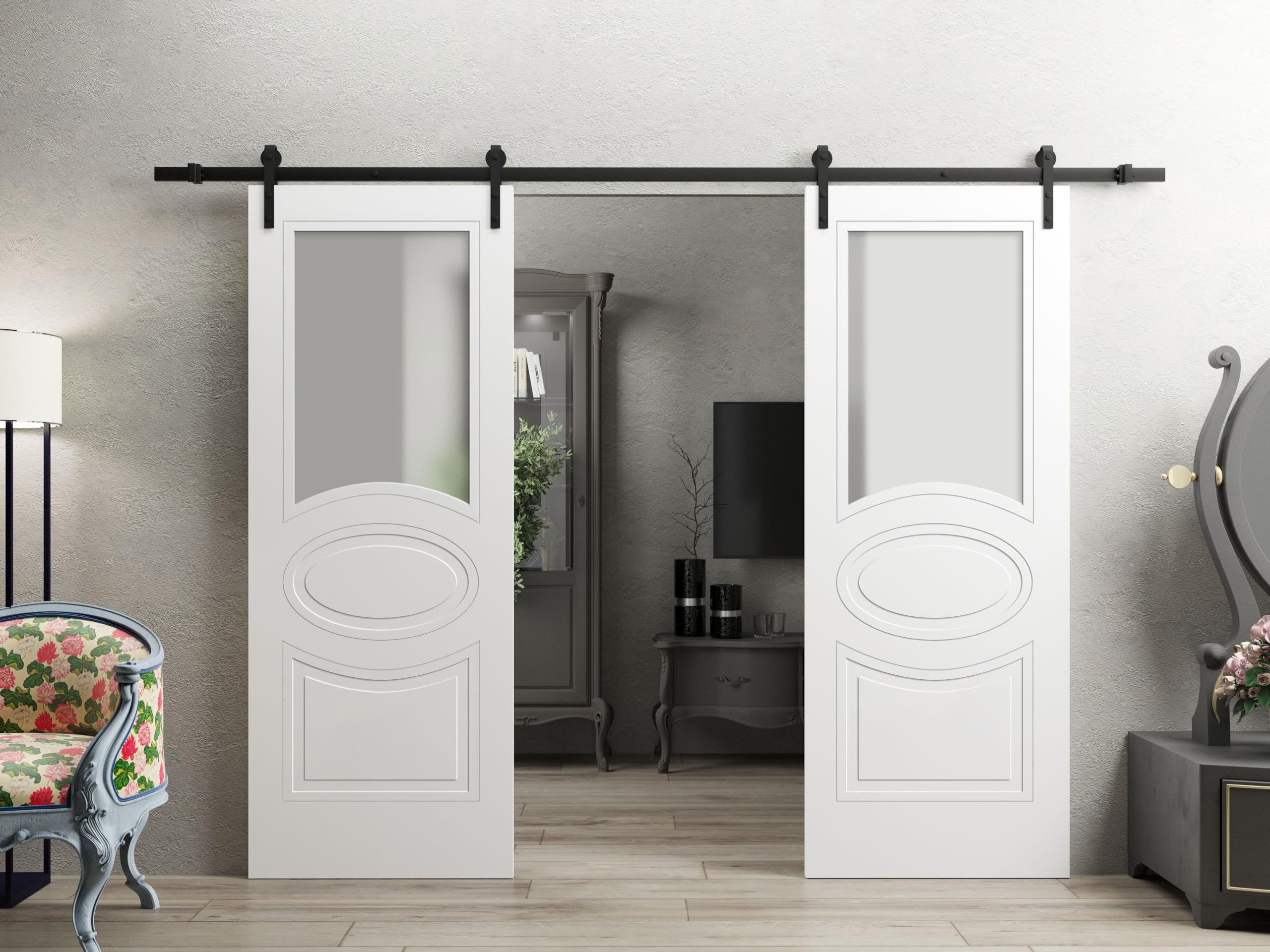 VDOMDOORS 18x96 Inch Slab Door Panel with Opaque Glass - Matte White Mela 7012 Modern Finished Pocket Closet Sliding Barn Door | Perfect for Bedroom, Closet, and Home Office Spaces