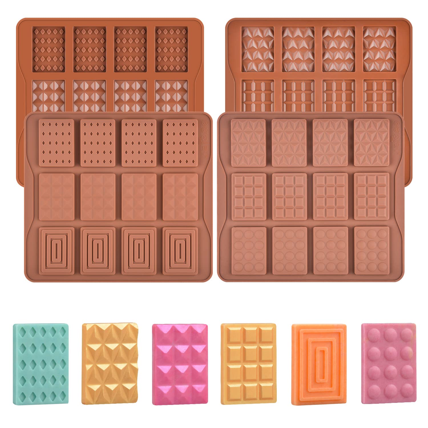 4-Piece Silicone Break Apart Candy Molds Set - Mini Chocolate Bar & Wax Melt Molds (A+B) for DIY Candy Making, Baking & Home Crafts - Perfect for Valentine's Day, Birthday Parties & Holiday Treats