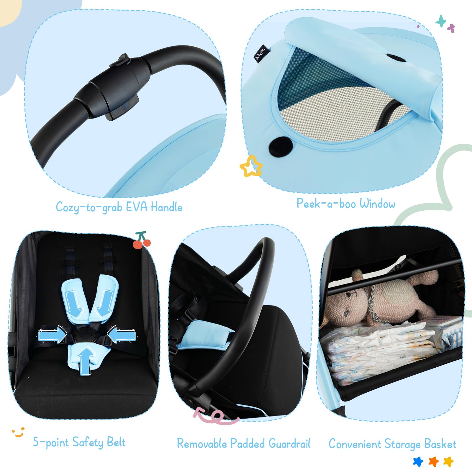 HONEY JOY Lightweight Baby Stroller - Compact Travel Stroller for Airplane, Fits in Cabin & Overhead Bin | One-Hand Gravity Fold, Self-Standing Toddler Stroller with Adjustable Backrest & Canopy (Blue) | Perfect for Air Travel, Shopping, and Daily Walks