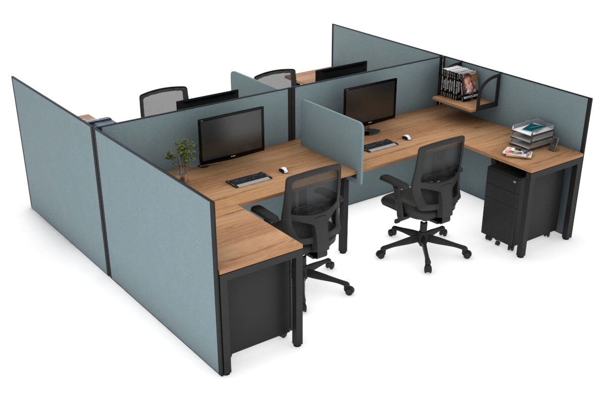 Quadro Square Legs 4-Person Corner Workstation - H Configuration Black Frame [1800L x 1800W with Cable Management] - Perfect for Office, Call Center & Collaborative Workspaces