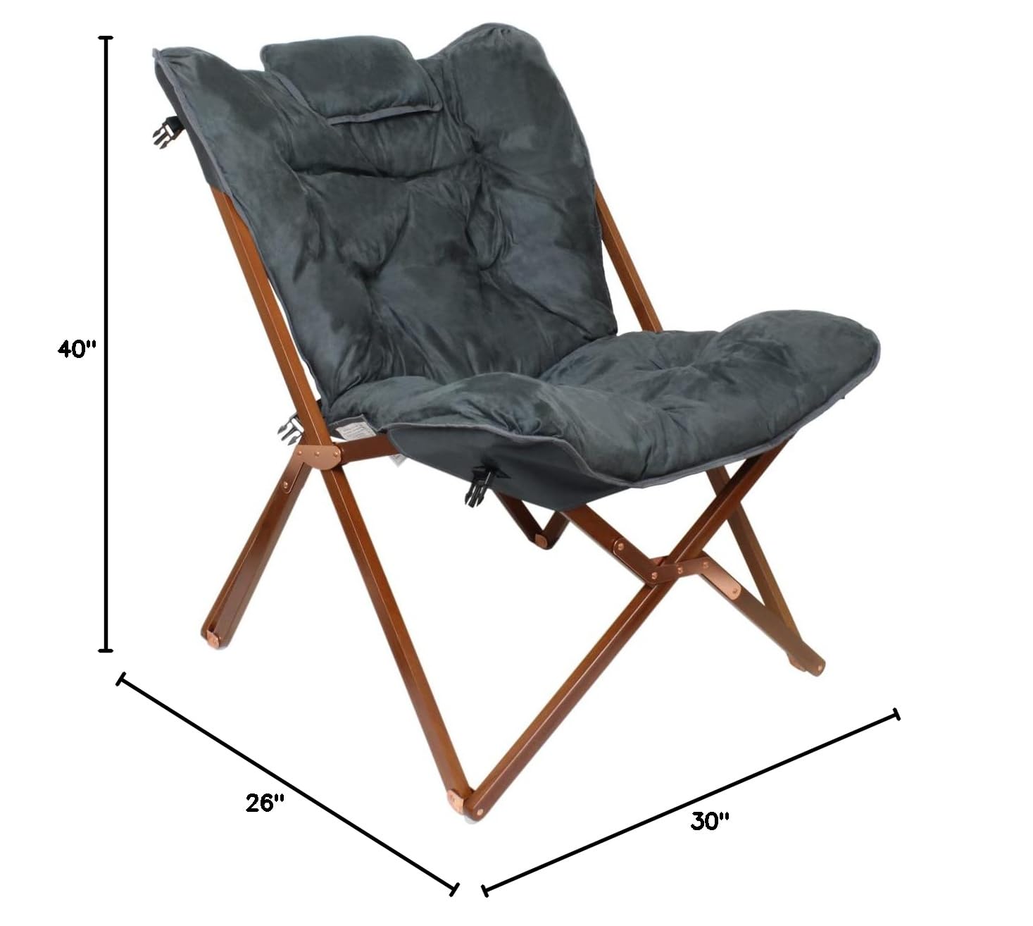 Zenithen Portable Foldable Indoor Wood Butterfly Folding Accent Chair - Gray | Space-Saving Lounge Chair for Small Spaces, Perfect for Dorm Rooms, Bedrooms & Living Rooms | Great for Lounging, Reading, Studying, Gaming & Meditation