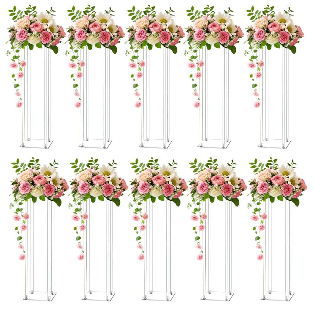 10 Pack 23.62 Inch Clear Acrylic Flower Vases - Modern Wedding Table Centerpiece Decorations, Floral Stand for Home, Party, Restaurant & Event Decor