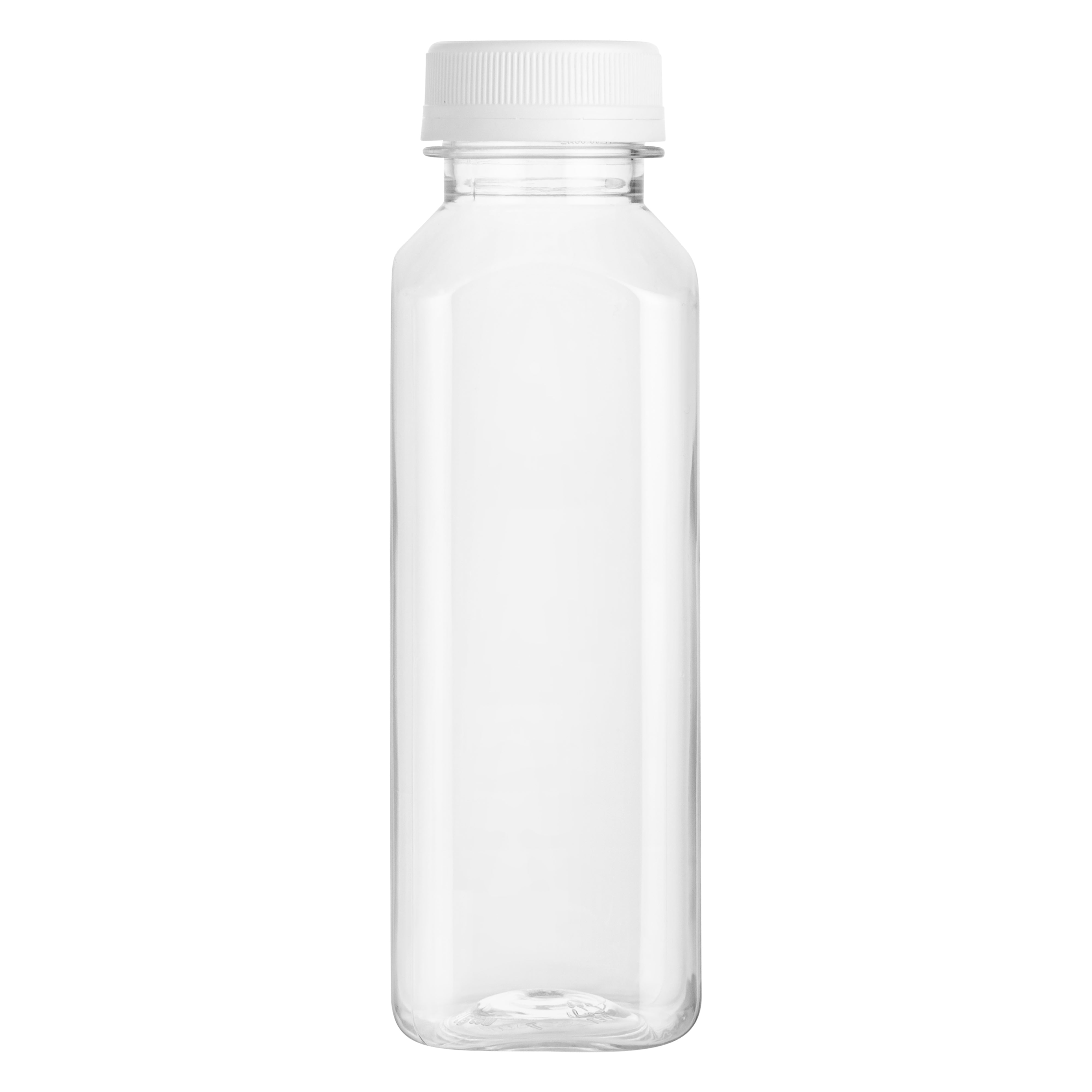 16 oz Square Clear Plastic Cold Pressed Juice Bottles with Safety Cap - 2.25