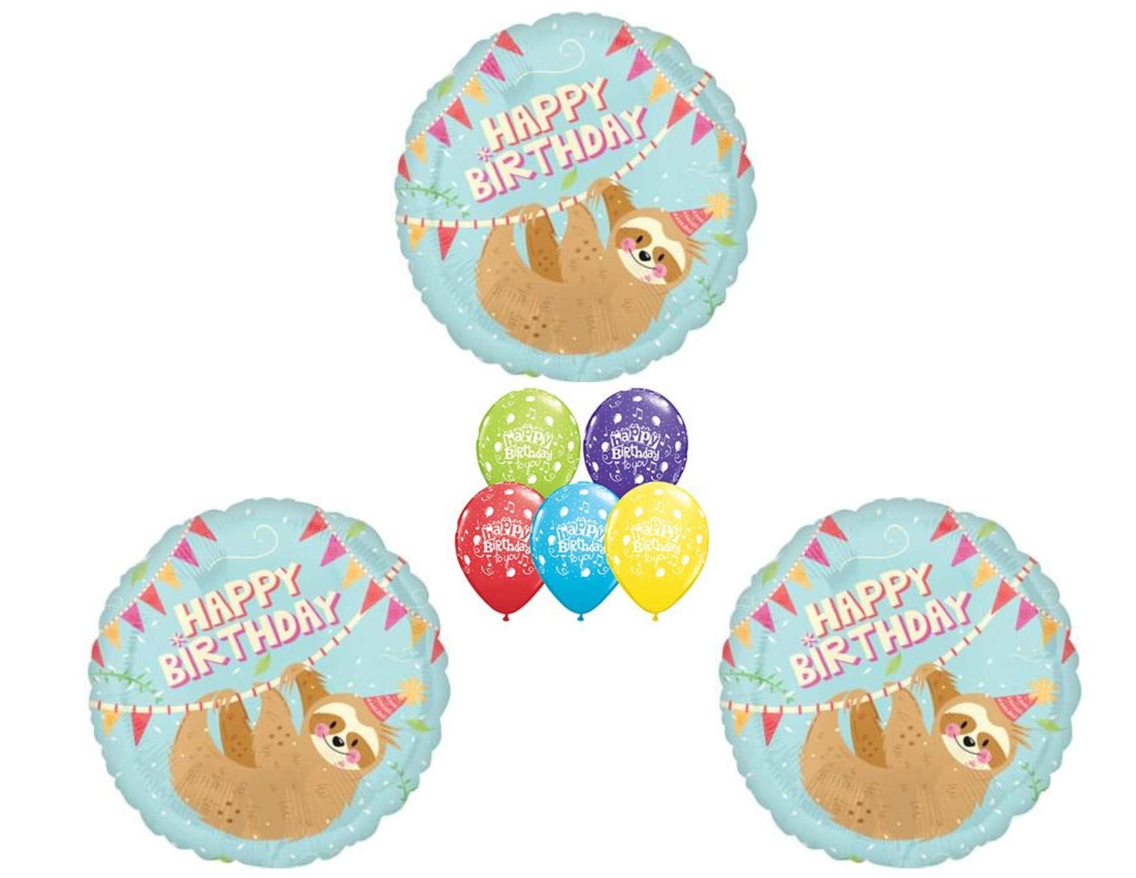 8-Piece Sloth Happy Birthday Balloons Set - Party Decorations & Supplies for Kids, Baby Showers, and Themed Celebrations