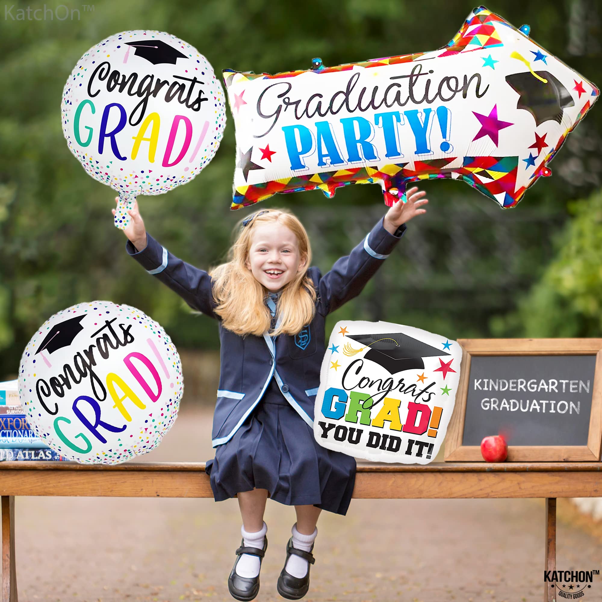 KatchOn 20 Inch Kindergarten Graduation Balloons - Pack of 4 | Class of 2024 Graduation Decorations, Congrats Grad Foil Balloons | Perfect for Kindergarten Graduation Parties, School Celebrations & Photo Backdrops