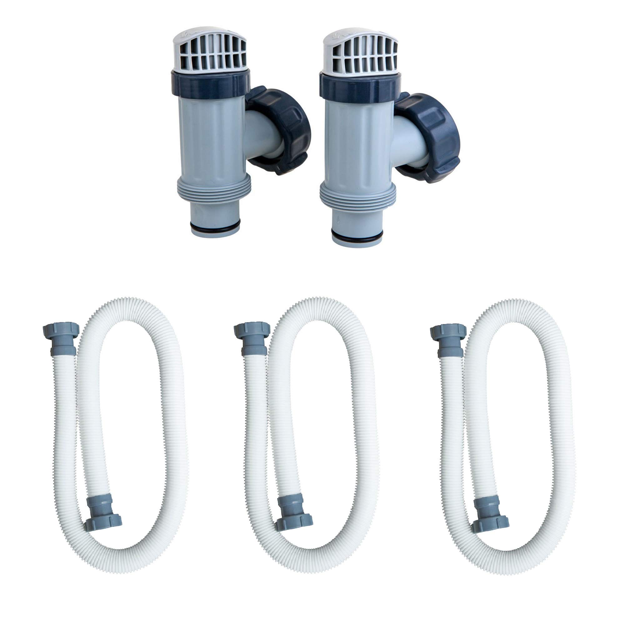 Intex Plunger Valves with Gaskets & Nuts (2 Pack) - Pool Pump Hose (3 Pack) for Above Ground Swimming Pools - Compatible with Intex Filters & Pumps - Easy Installation & Maintenance