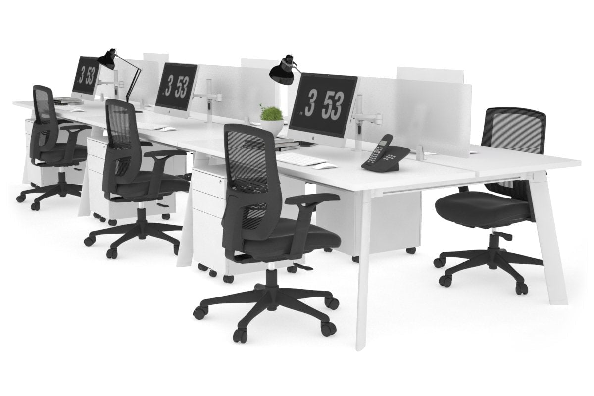 6-Person Workstation with White Frame - 1600L x 700W Dimensions - Ideal for Office, Coworking Spaces & Home Offices