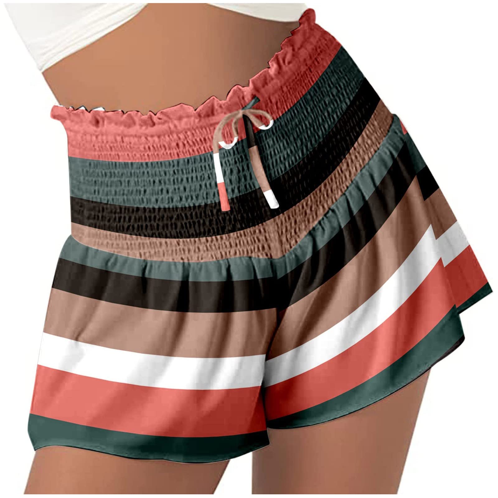 **Women's High Waisted Swim Shorts with Drawstring & Elastic Waistband - Stretchy Boardshorts, Bermuda Style, Ripped & Rolled Hem - Perfect for Beach, Pool, Surfing & Summer Vacations**