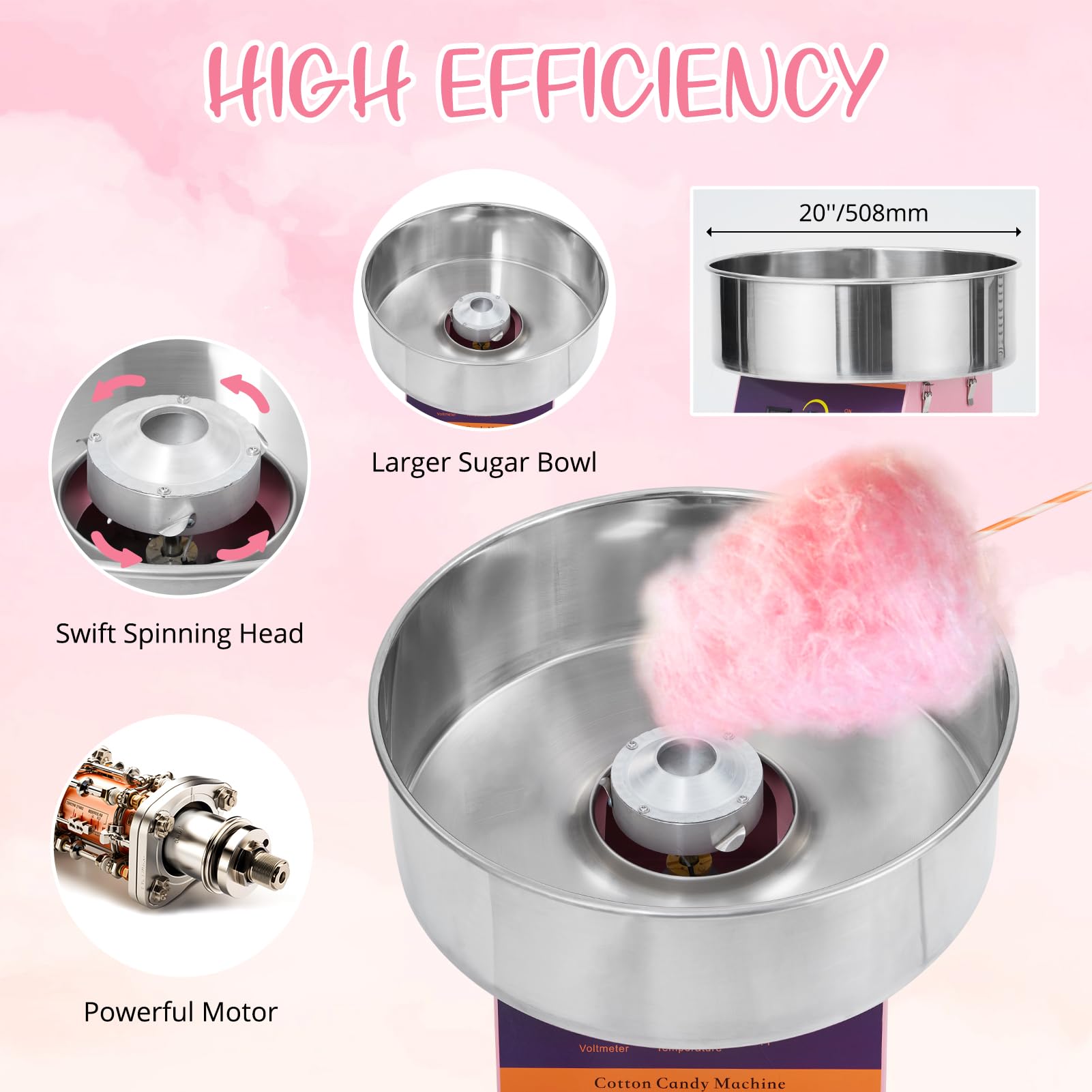 GAOMON 1030W Commercial Cotton Candy Machine with Stainless Steel Bowl & Sugar Scoop - Pink Candy Floss Maker for Home, Parties, Carnivals, Fairs, and Events - Perfect for Birthday Celebrations, Wedding Receptions, and School Fundraisers