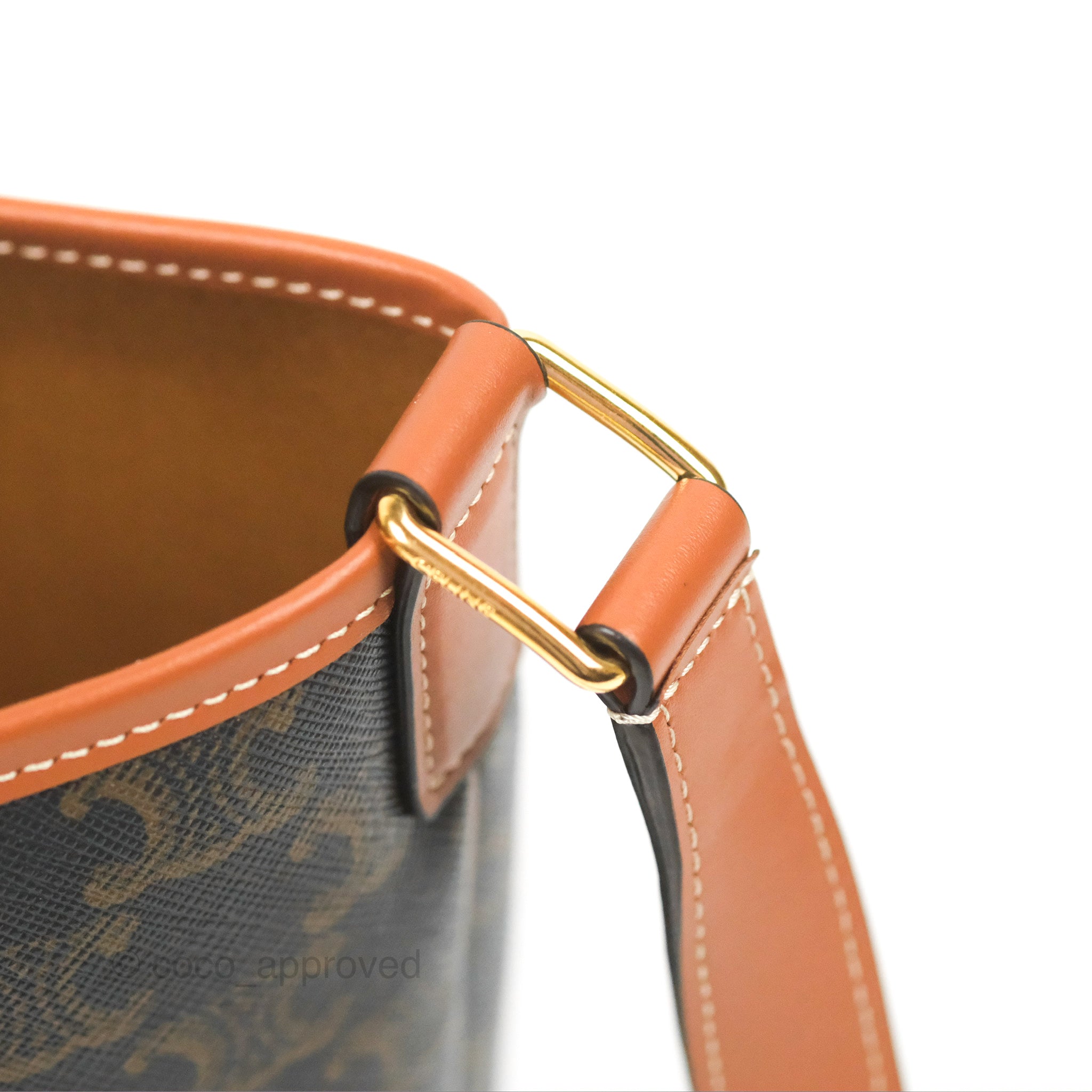Celine Small Bucket Bag in Triomphe Canvas & Tan Calfskin Leather - Perfect for Everyday Use, Work & Travel