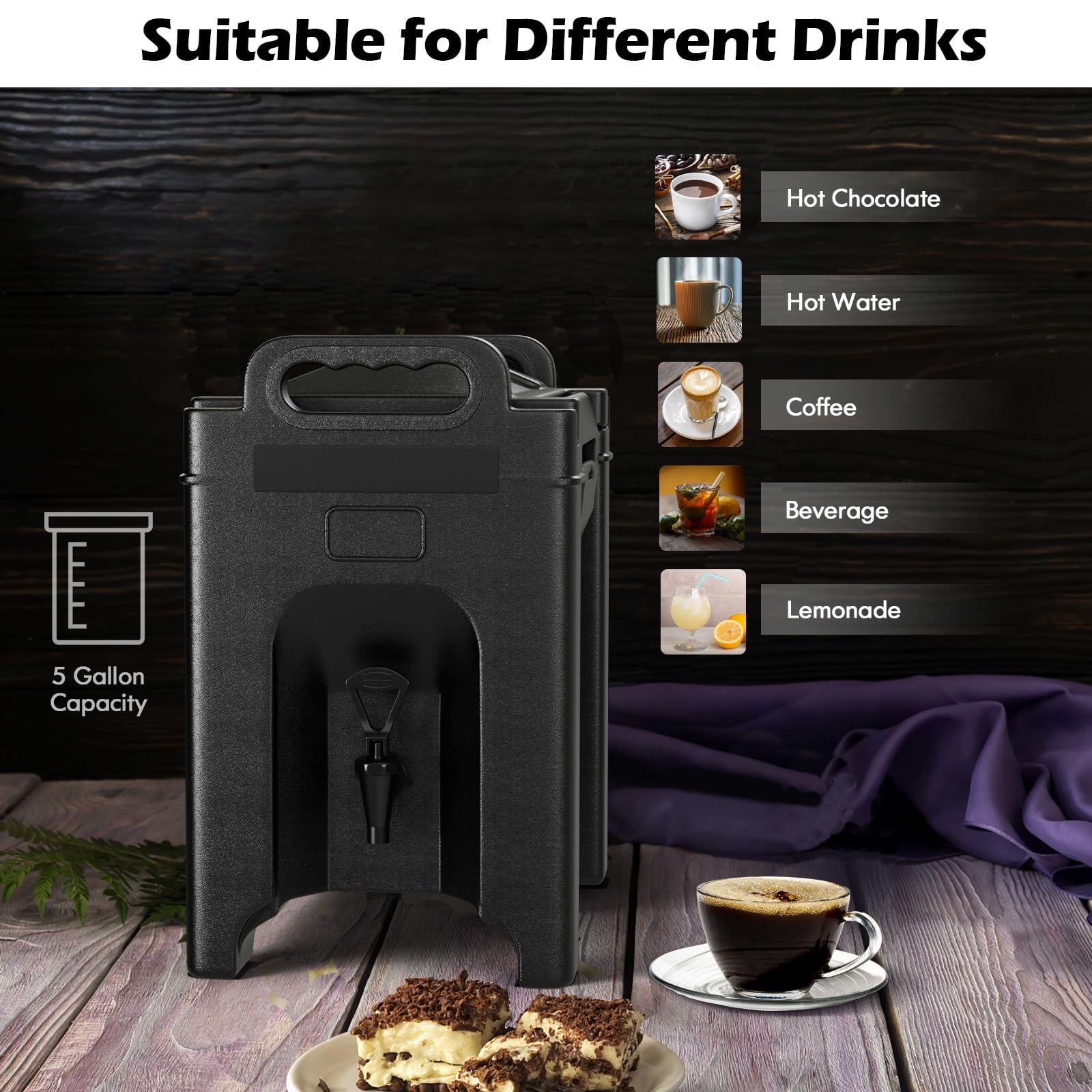 COSTWAY 2.5 Gallon Insulated Beverage Dispenser | Hot & Cold Drink Server with Handles | Food-Grade LLDPE Material | Keeps Chocolate, Tea, Coffee Warm | Perfect for Parties, Catering, Events, and Outdoor Gatherings | Black