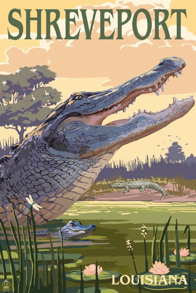 Signed Alligator and Baby Art Print - 24x36 Wall Decor Poster | Louisiana Wildlife Theme, Shreveport Inspired | Perfect for Living Room, Office, or Nursery Decor