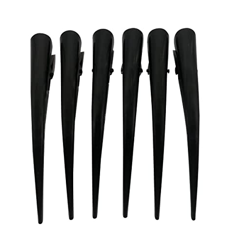 CONOFA 6 Pack Duckbill Hair Clips with Teeth - Metal Alligator Hair Clips for Curling, Styling & Securing Hair - Silver Crocodile Hairpins for Women & Girls (Black) | Perfect for Updos, Braids & Everyday Hairstyles