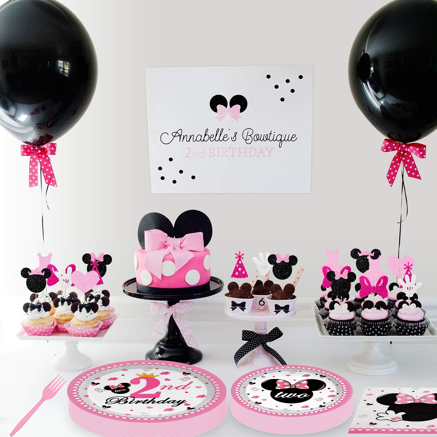 96pcs Minnie Mouse Birthday Party Supplies - Pink Mouse Themed Plates, Napkins & Forks for Girls 2nd Birthday Decorations | Perfect for Minnie Mouse Themed Parties, Baby Showers & Kids Celebrations