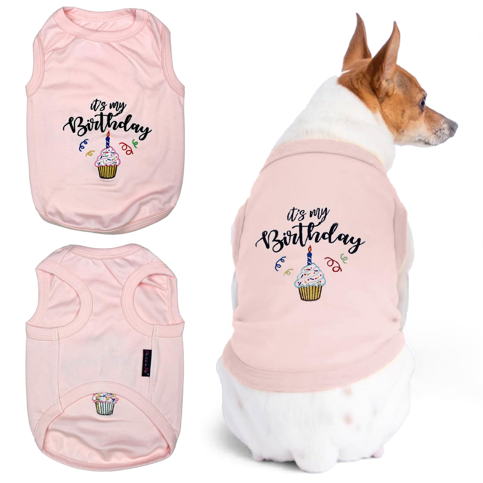 Parisian Pet Dog T-Shirt - Embroidered 'It's My Birthday' Sleeveless Lightweight Vest - Pink Washable Dog Clothes for Large Dogs XL - Perfect for Birthday Parties & Special Occasions