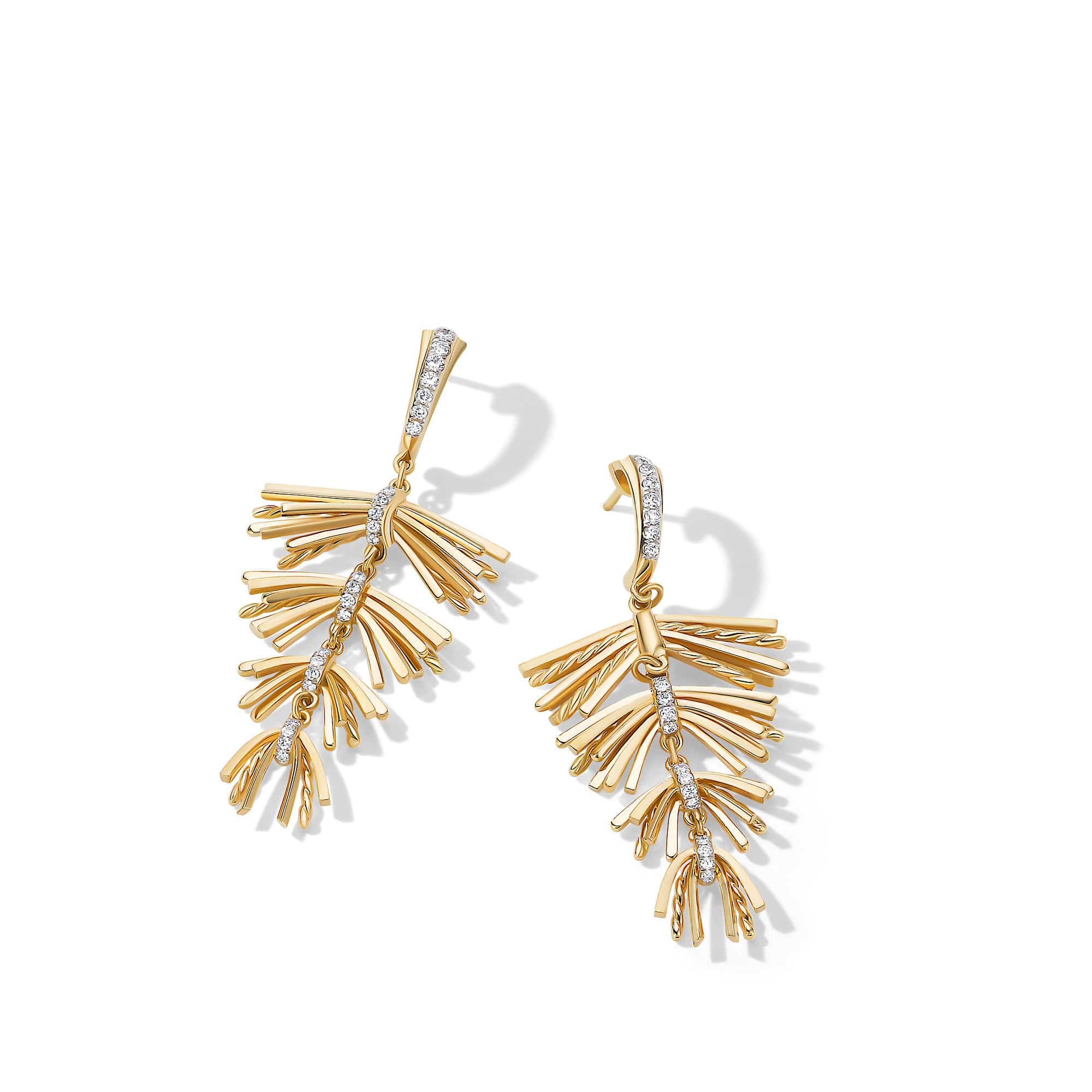 18K Yellow Gold Angelika Fringe Drop Earrings with Pave Diamonds - Elegant Dangling Jewelry for Weddings, Parties & Special Occasions