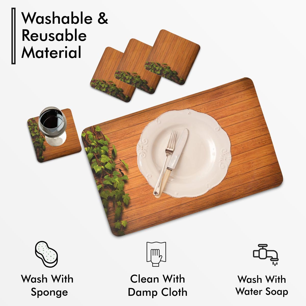 4-Piece Yellow Weaves PVC Dining Table Placemats - Wooden Style Brown for Kitchen, Dining Room & Home Decor