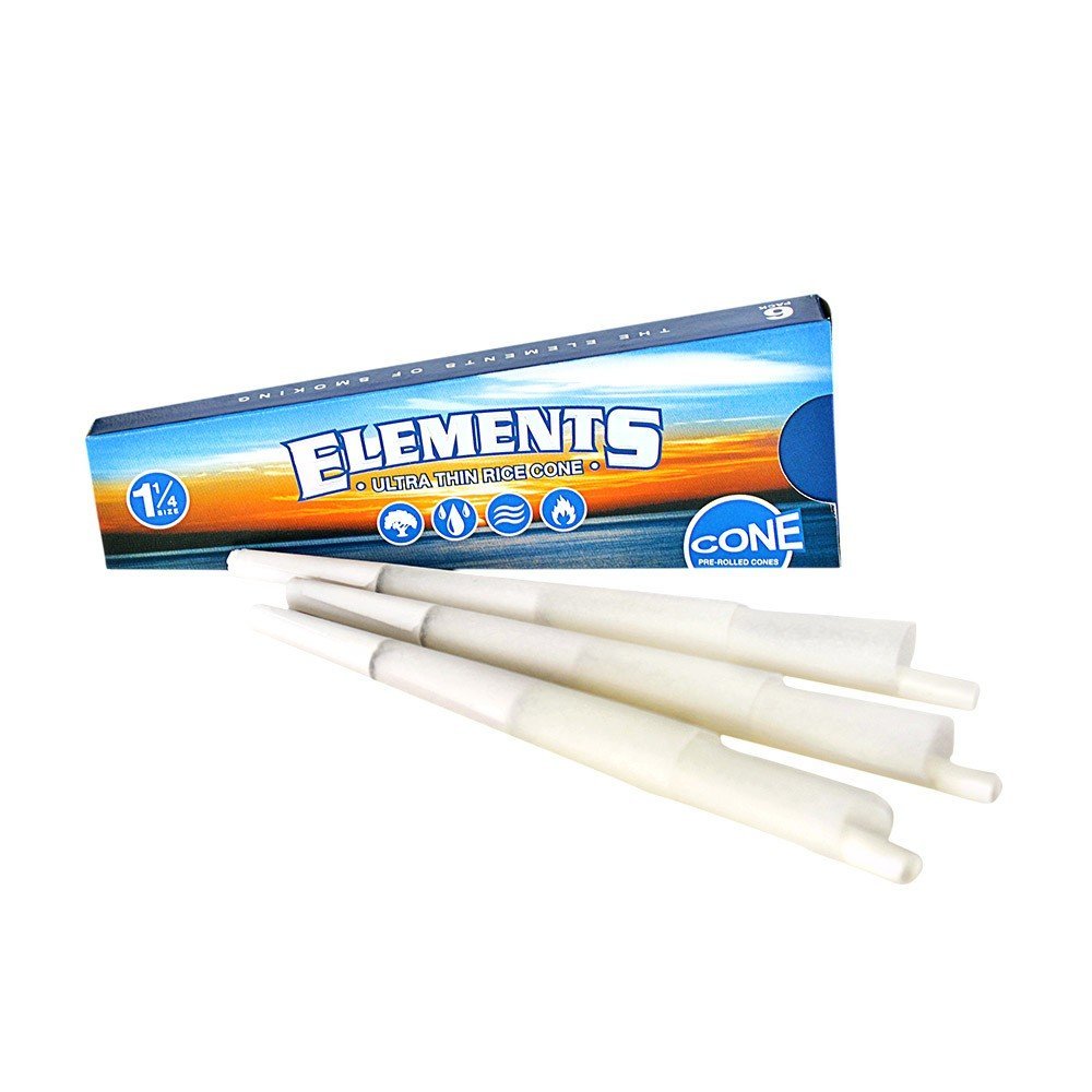 Elements Ultra Thin Rice Rolling Papers - 1 1/4 Size Pre-Rolled Cones (6 Pack) | Natural & Slow Burning | Perfect for Rolling Smooth, Even Joints & Blunts at Home or On-The-Go
