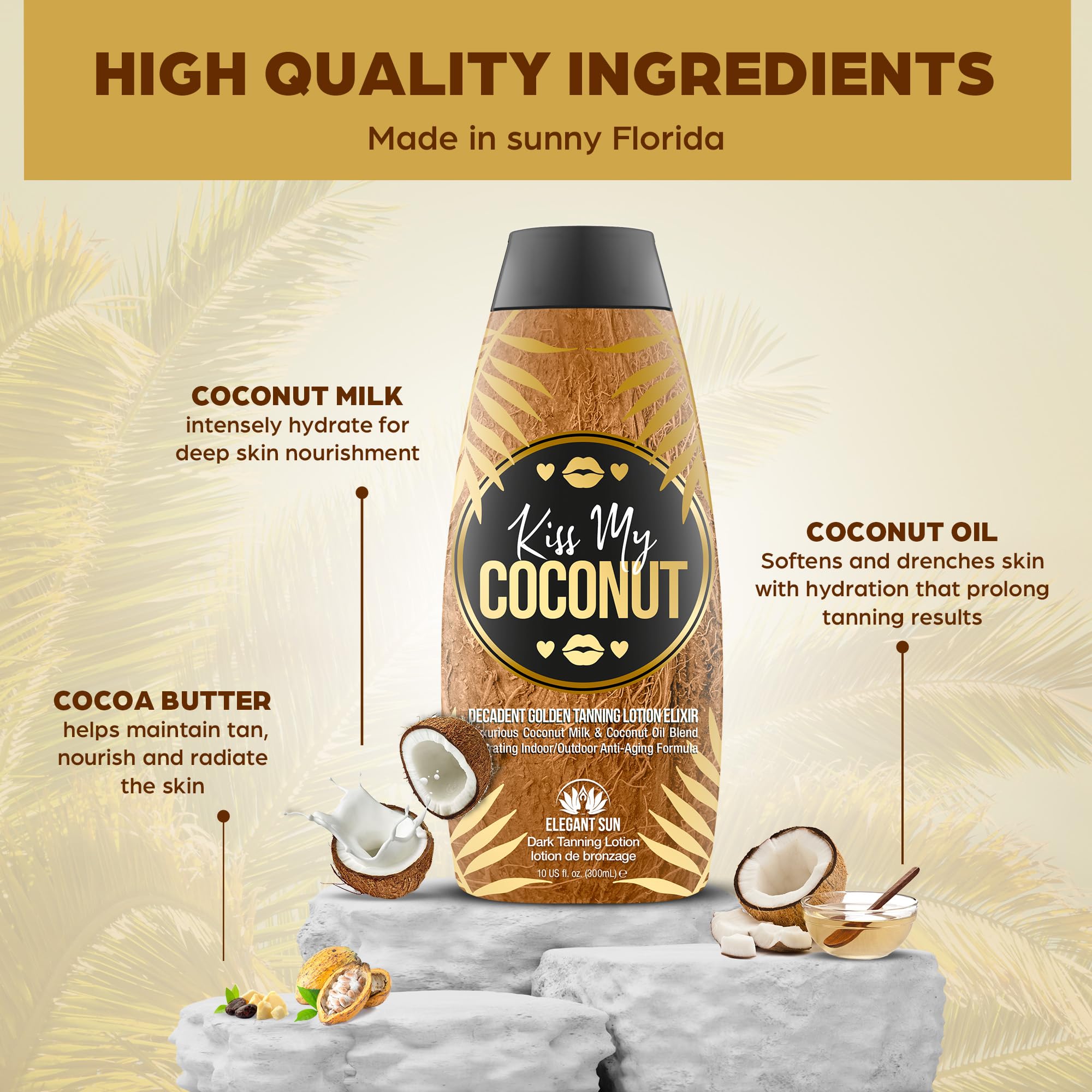 Kiss My Coconut Tanning Bed Lotion - Coconut Milk & Cocoa Butter Skin Softener, Golden Tan Intensifier for Men & Women | Bronzer-Free Hydrating Indoor/Outdoor Tan Accelerator | Perfect for Beach Days, Pool Parties & Sunbathing