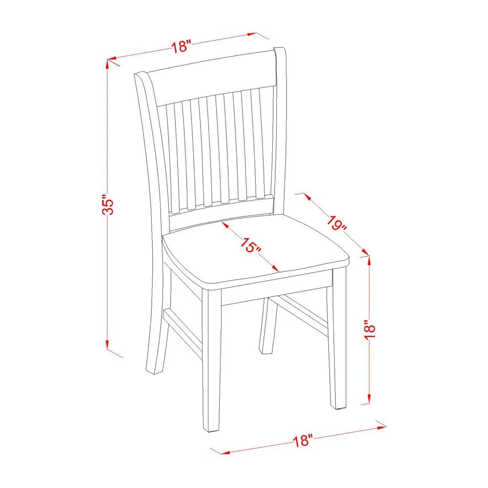 East West Furniture Norfolk Dining Room Chairs Set of 2 - Solid Wood Slat Back Chairs with Comfortable Seat in Linen White | Perfect for Kitchen, Dining Room, and Breakfast Nook