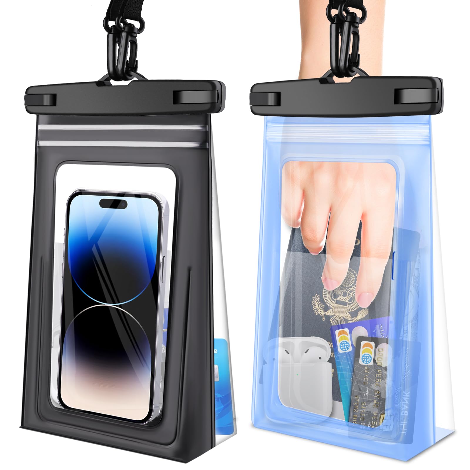 Waterproof Phone Pouch for iPhone 16 15 14 13 12 11 Pro Max & Samsung - IPX8 Dry Bag with Sealing Strip (2 Pack, 9 Inch) - Perfect for Beach, Swimming, Cruise & Water Sports
