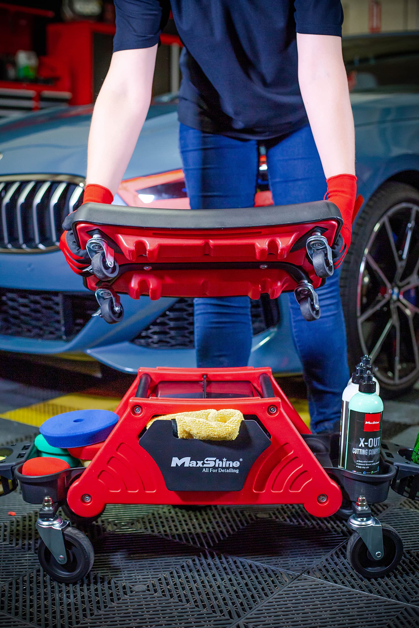 Maxshine New Creeper II - Low Profile Rolling Mechanic Seat for Auto Detailing | No Cushion Mini Creeper for Car Cleaning, Polishing, Waxing & Ceramic Coating | Ideal for Garage Work, Under Vehicle Repairs & Professional Detailing Services