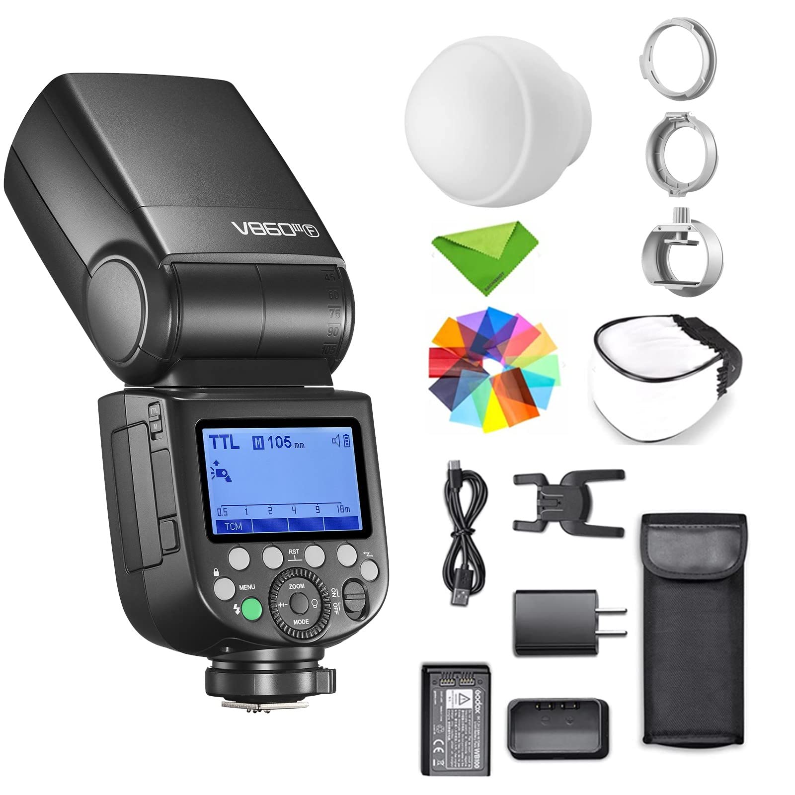 Godox V860III-F TTL Flash Speedlite for Fujifilm Cameras - 2.4G Wireless HSS 1/8000s, 1.5s Recycle Time, 480 Full Power Flashes with 10-Level LED Modeling Light (Upgraded from V860II-F) - Perfect for Wedding, Portrait & Studio Photography