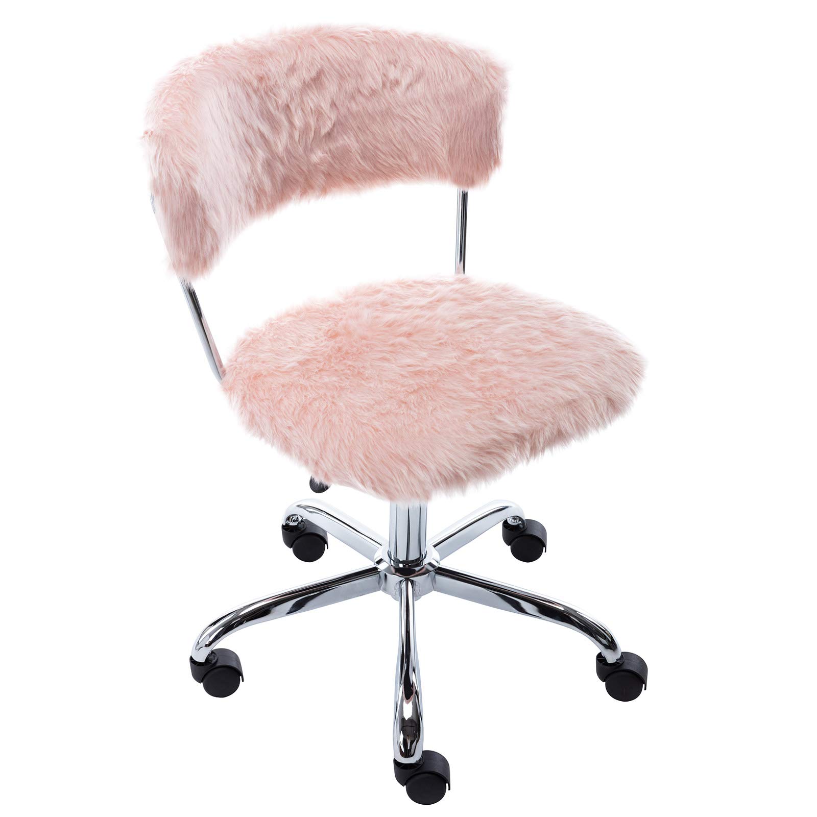 Pink Fluffy Office Chair - Modern Comfy Armless Task Chair with Wheels, Soft Faux Fur Upholstery for Home Office, Gaming Desk, Study Room & Cozy Workspace