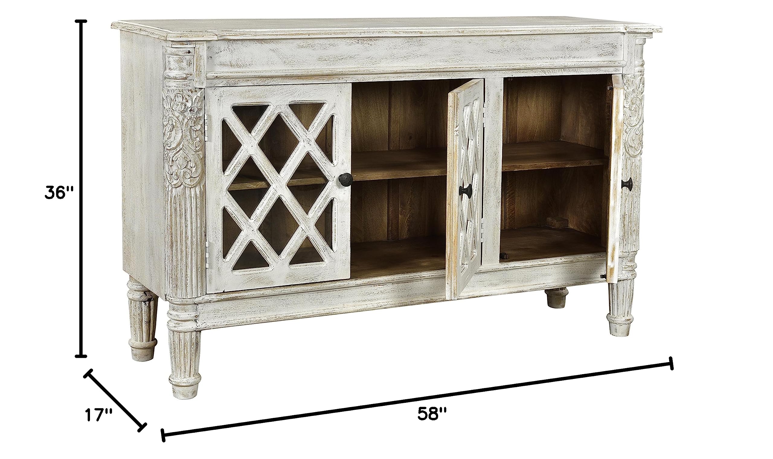 Moti Furniture Carmenita 3-Door Sideboard in White - Modern Buffet Cabinet for Dining Room Storage & Entryway Organization