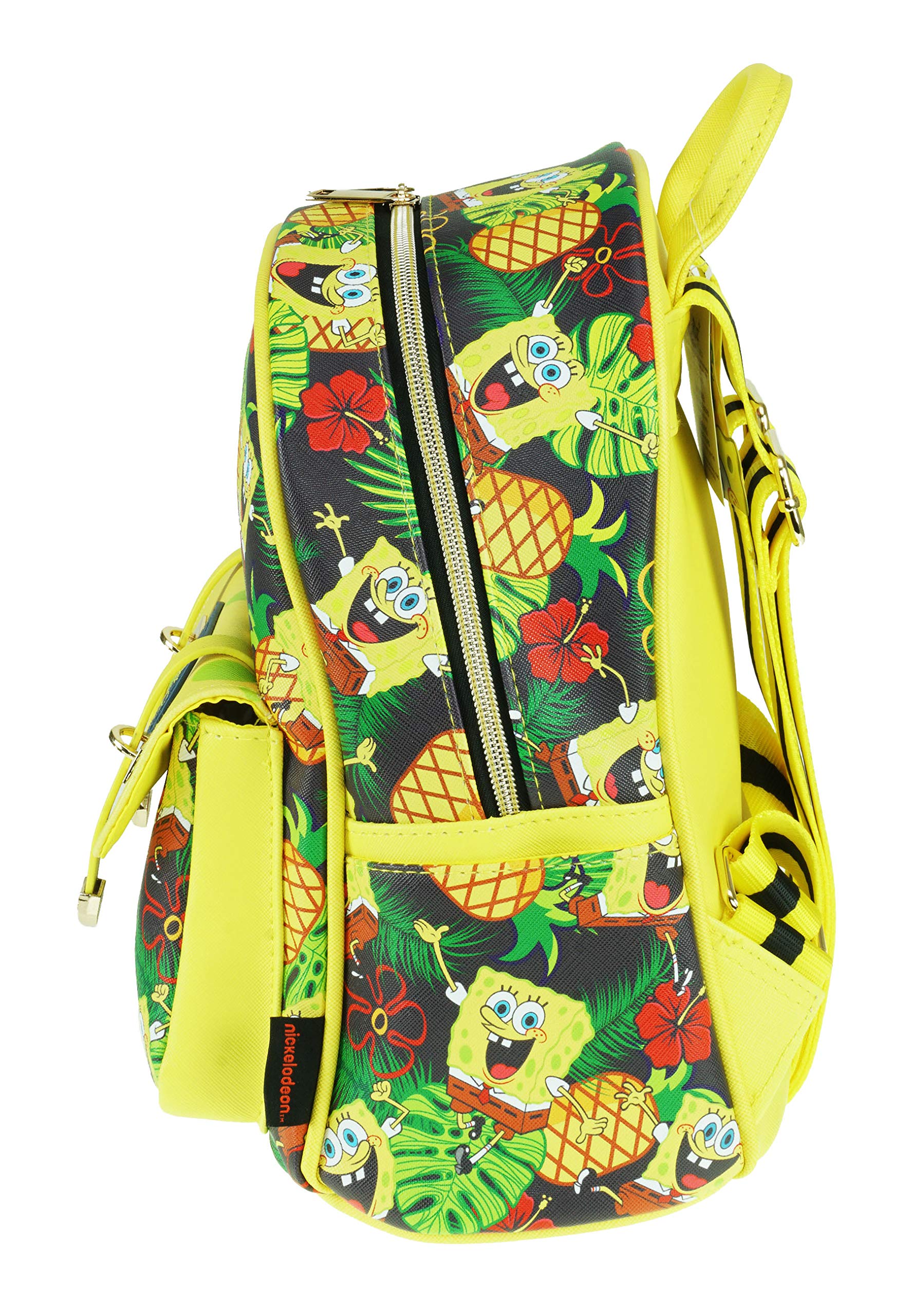 SpongeBob 11 Inch Mini Backpack for Kids - Waterproof Faux Leather School Bag with Adjustable Straps, Multicolor Small Backpack for Boys & Girls - Perfect for School, Travel & Daily Use