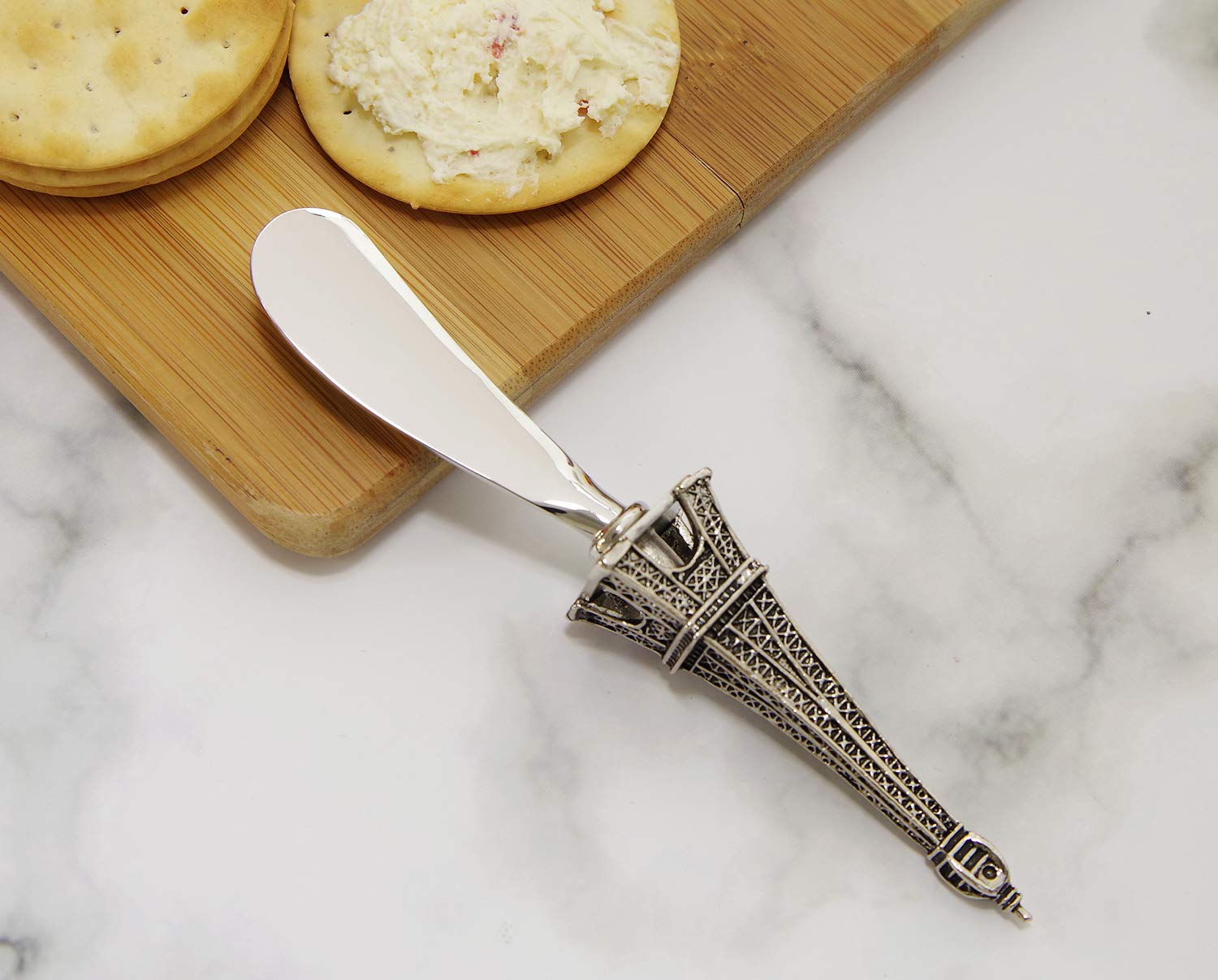 2-Piece Zinc Alloy Cheese and Butter Spreader Knife Set with Eiffel Tower Design - Perfect for Wine Parties, Cheese Tasting, and Elegant Dining Accessories