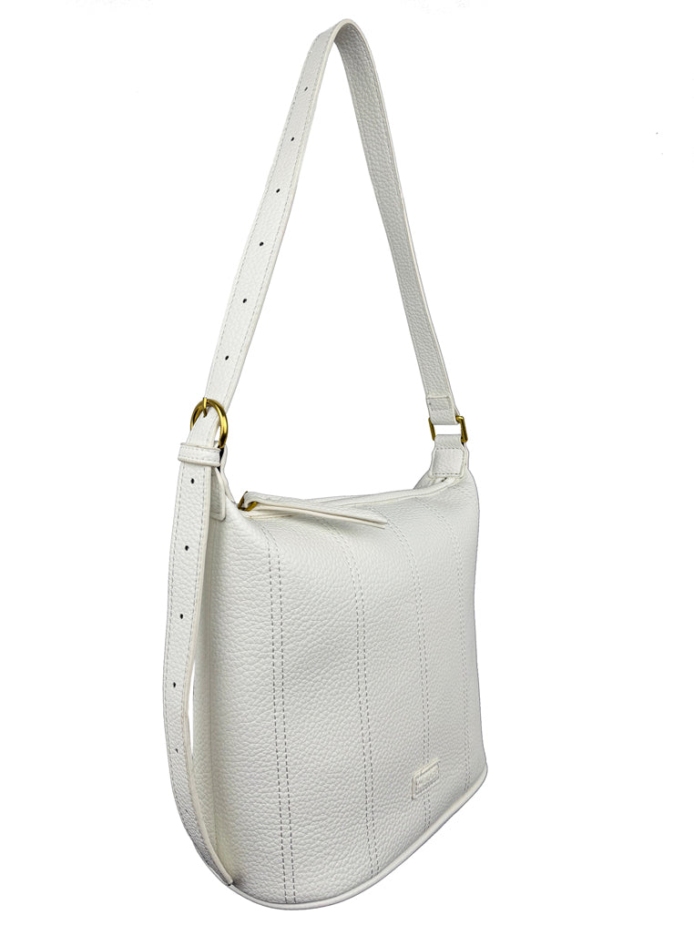 Mel&Co Pebbled Texture Stitch Shoulder Bag for Women - Stylish Crossbody Purse with Adjustable Strap, White - Perfect for Work, Travel & Everyday Use