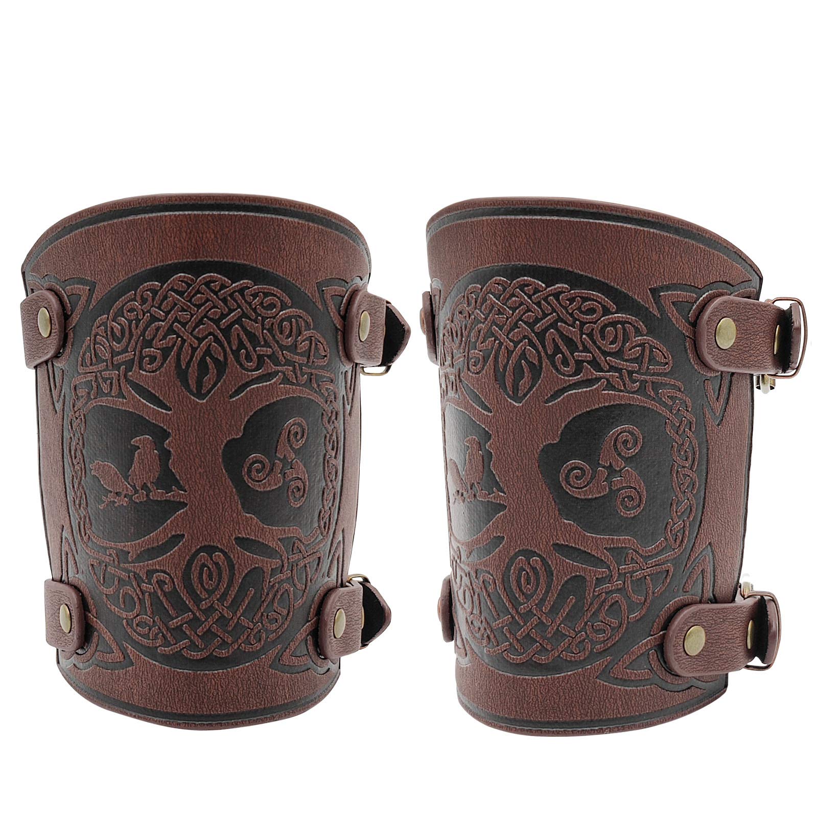 JAOYU Medieval Leather Bracer Set - 2PCS Viking Arm Guards, Leather Vambrace Wrist Armor & Gauntlet Cuffs for LARP, Cosplay, Renaissance Fairs & Historical Reenactments