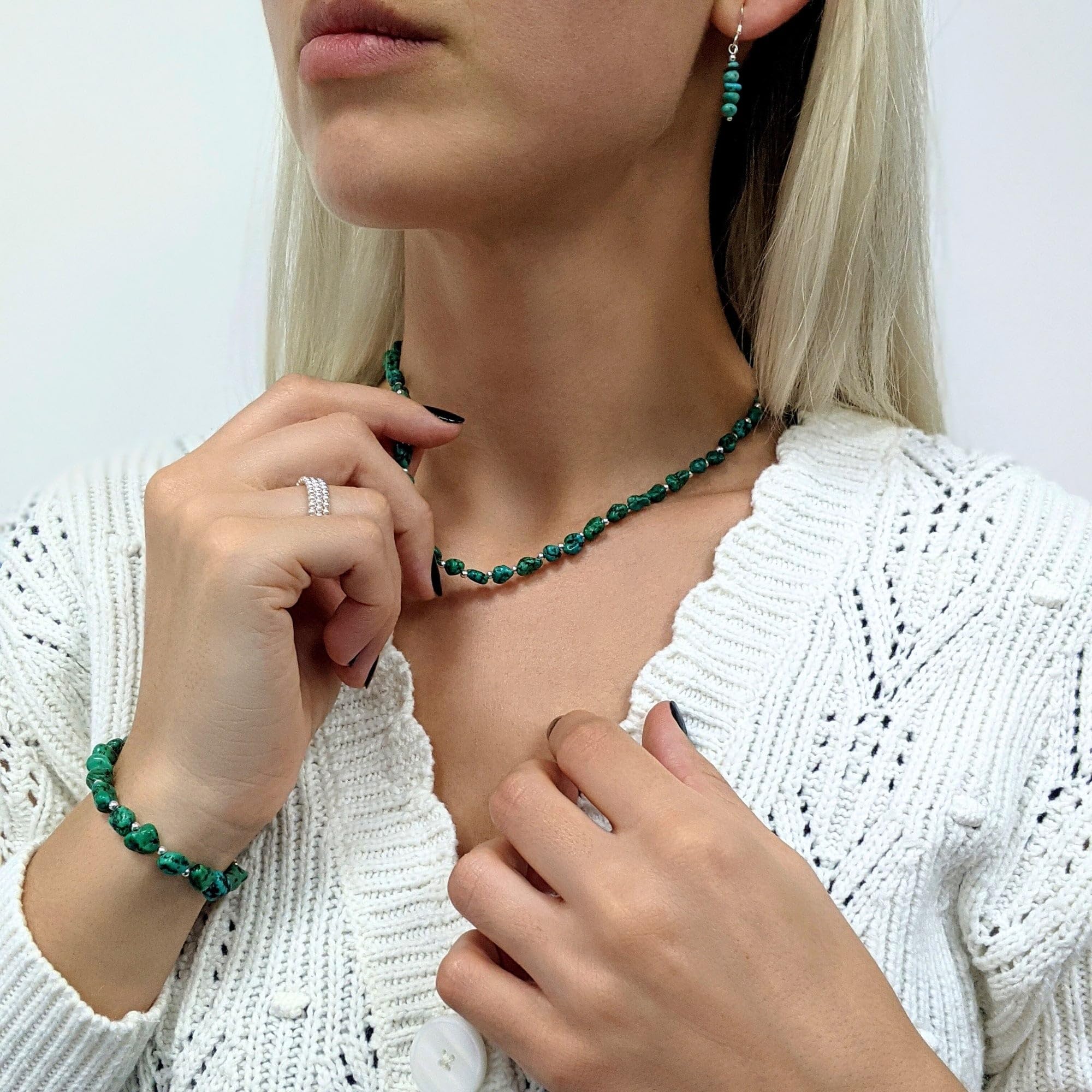 Natural Turquoise Beaded Bracelets for Women - 925 Sterling Silver Adjustable Bracelet with Blue Green Gemstone Beads - Birthstone Jewelry & Friendship Gift (17.5cm + 2cm Extender) - Perfect for Boho Style, Everyday Wear & Special Occasions