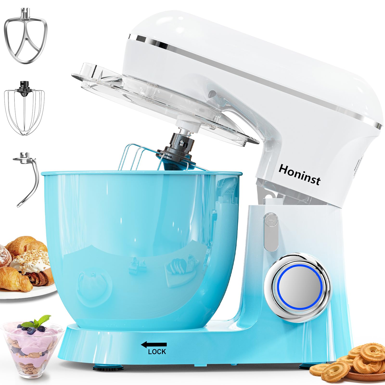 6.5QT 10-Speed Tilt-Head Electric Stand Mixer with Bowl, Dough Hook, Whisk & Beater - Professional Kitchen Mixer for Baking Cakes, Cookies & Bread - Perfect for Home Bakers & Cooking Enthusiasts (Gradient Blue) | Ideal for Holiday Baking, Birthday Cakes & Family Meal Prep