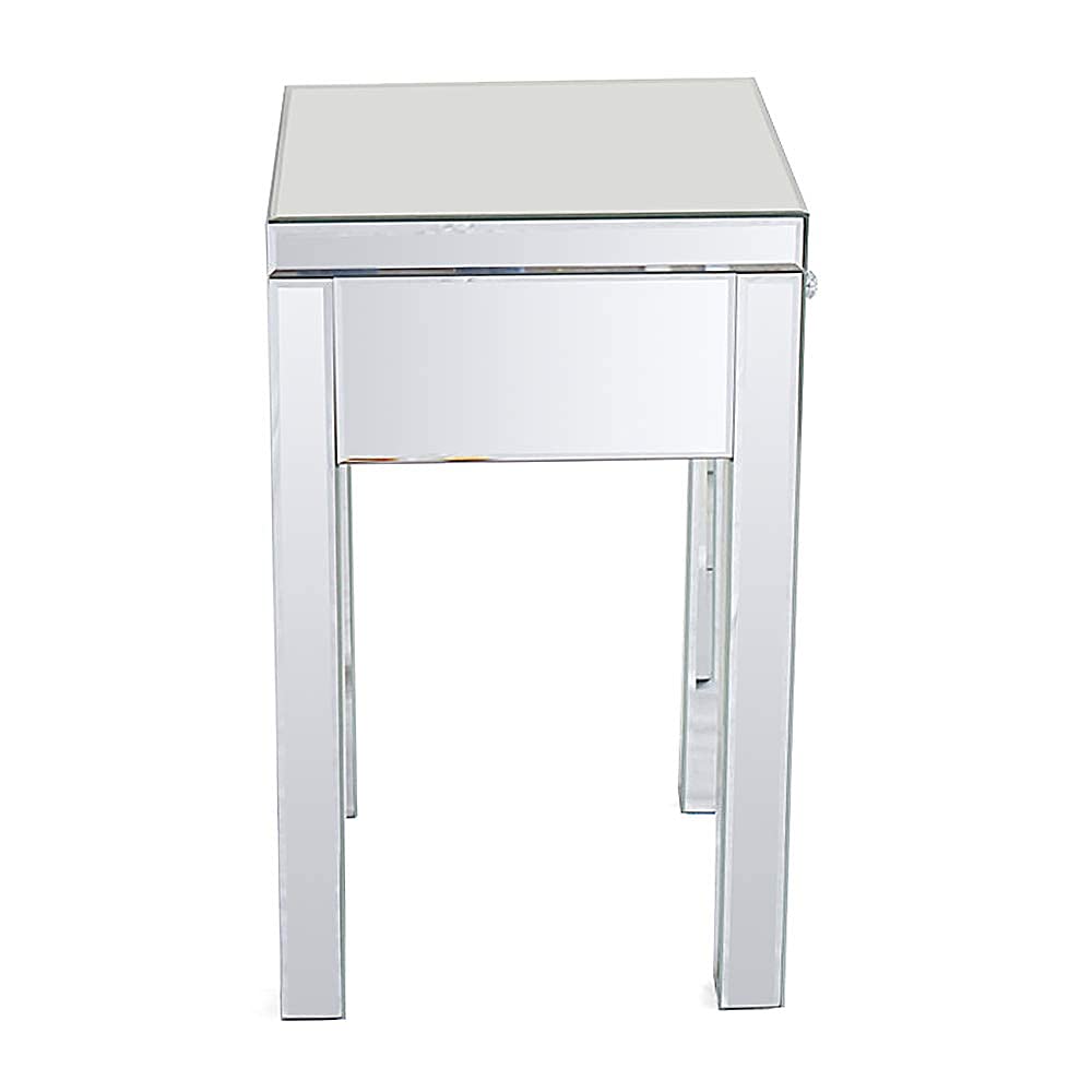 Goujxcy Modern Mirrored End Table with Drawer - Silver Finish Accent Nightstand for Bedroom, Living Room & Office | Stylish Bedside Table with Storage Space